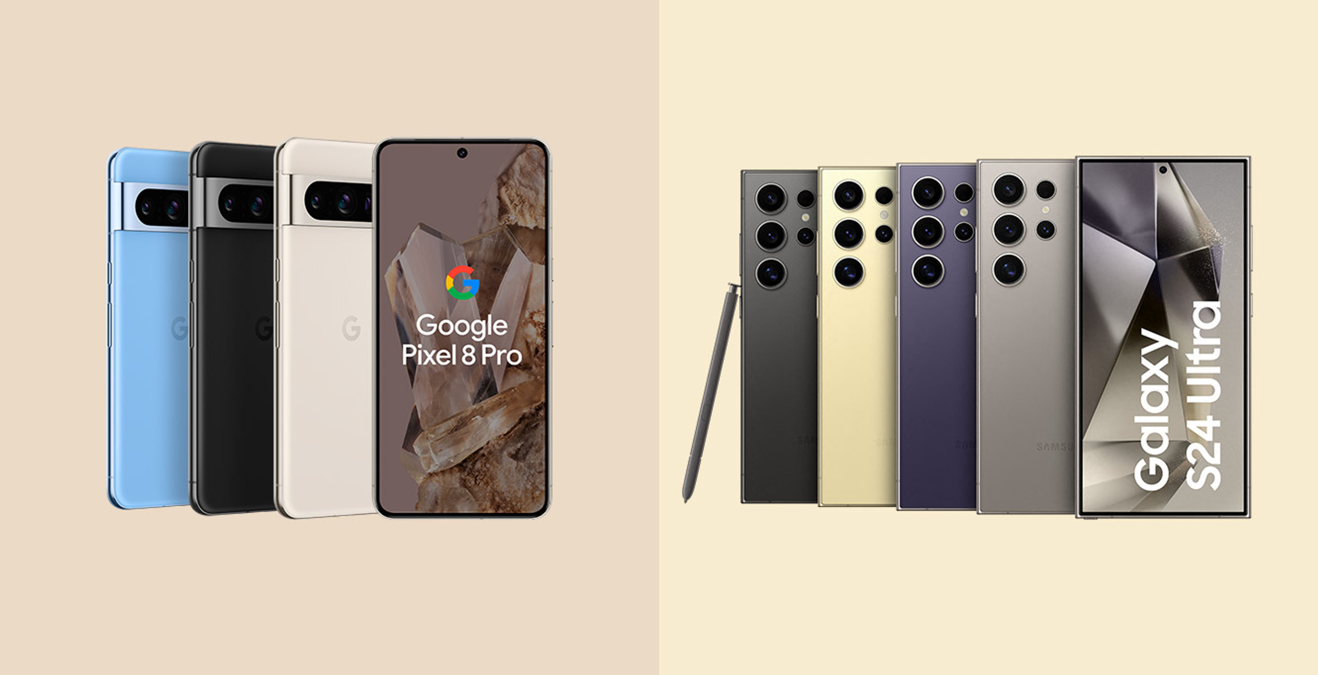 Designs des Galaxy S24 Ultra vs. Google Pixel 8 Pro