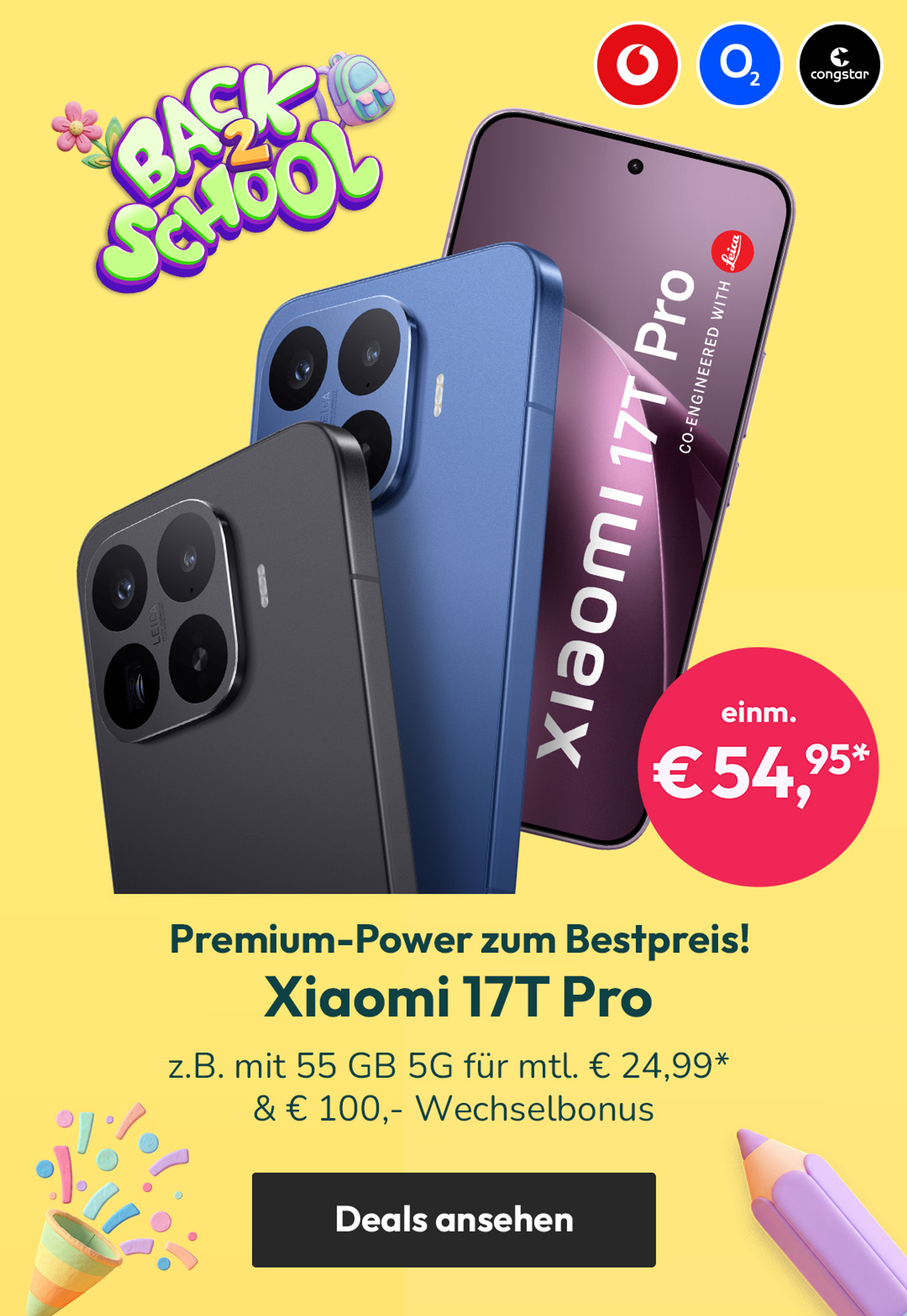 Xiaomi 17T Pro z.B. mit 55 GB 5G für mtl. € 24,99* | einm. € 54,95* & € 100,- Wechselbonus*