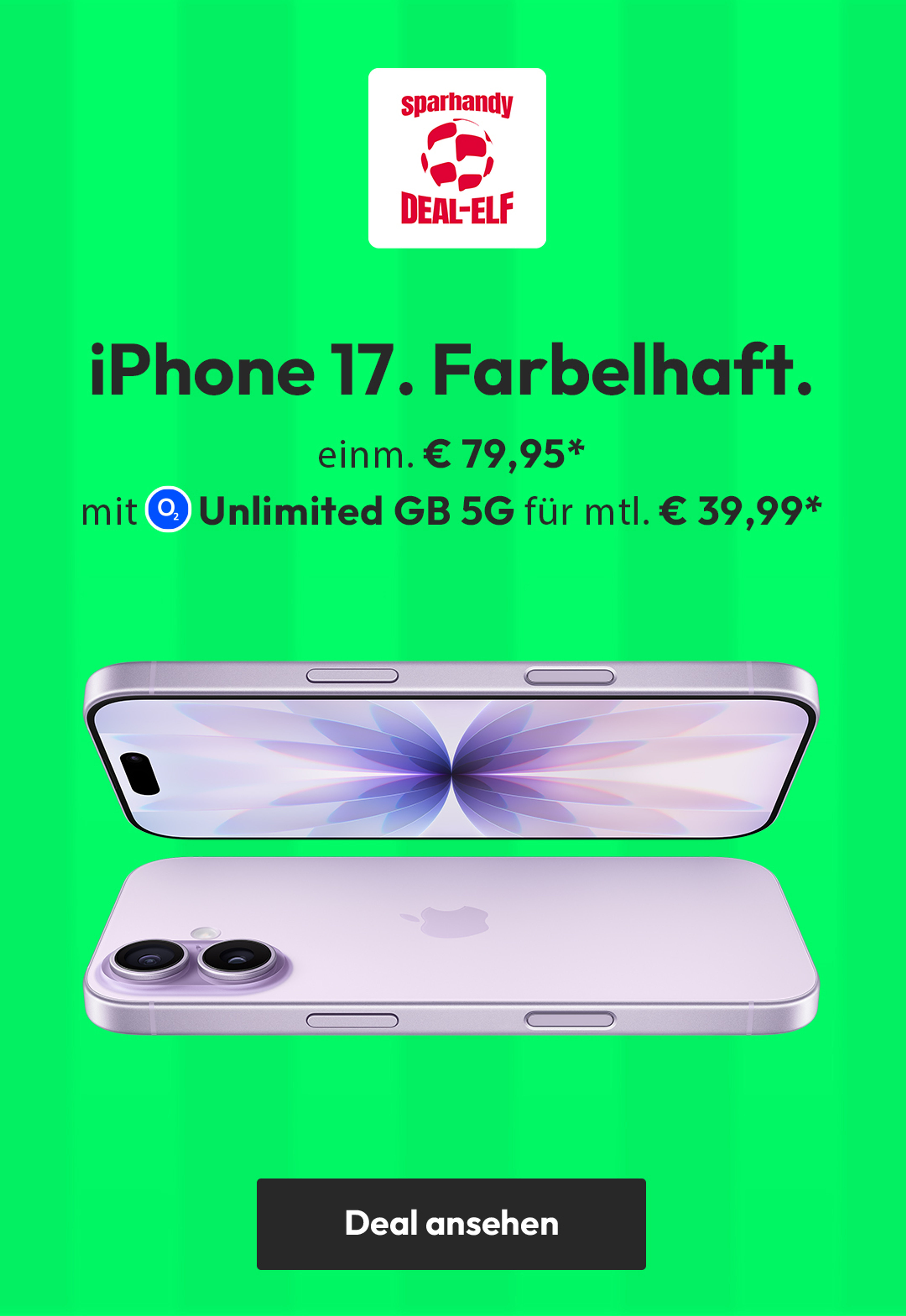 Sparhandy Geburtstag - Fokus iPhone 17 mit Mobile Unlimited on Demand Aktion für mtl. € 39,99* | einm. € 79,95*