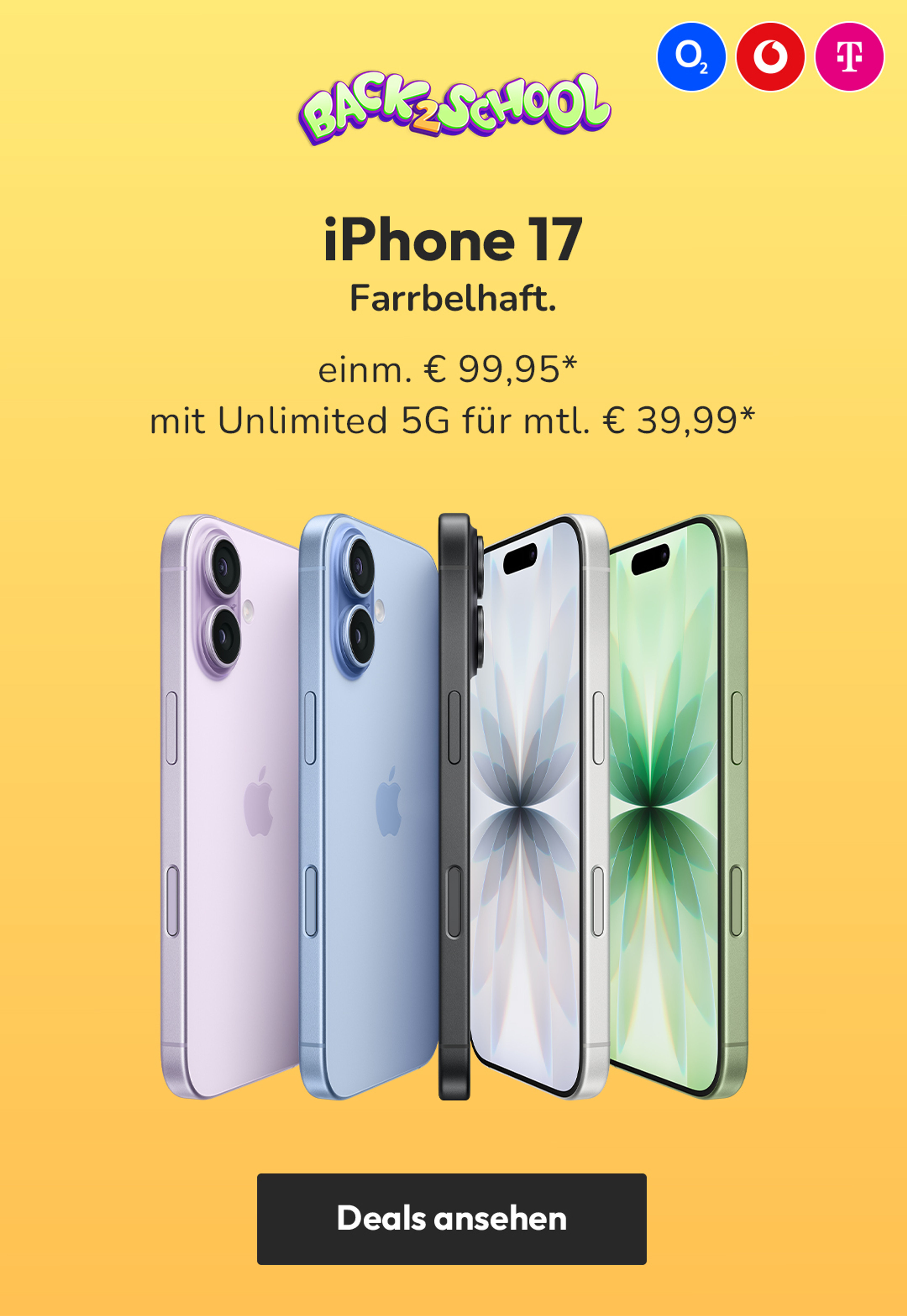 iPhone 17 z.B. mit Unlimited 5G für mtl. € 39,99* & € einm. € 79,95*
