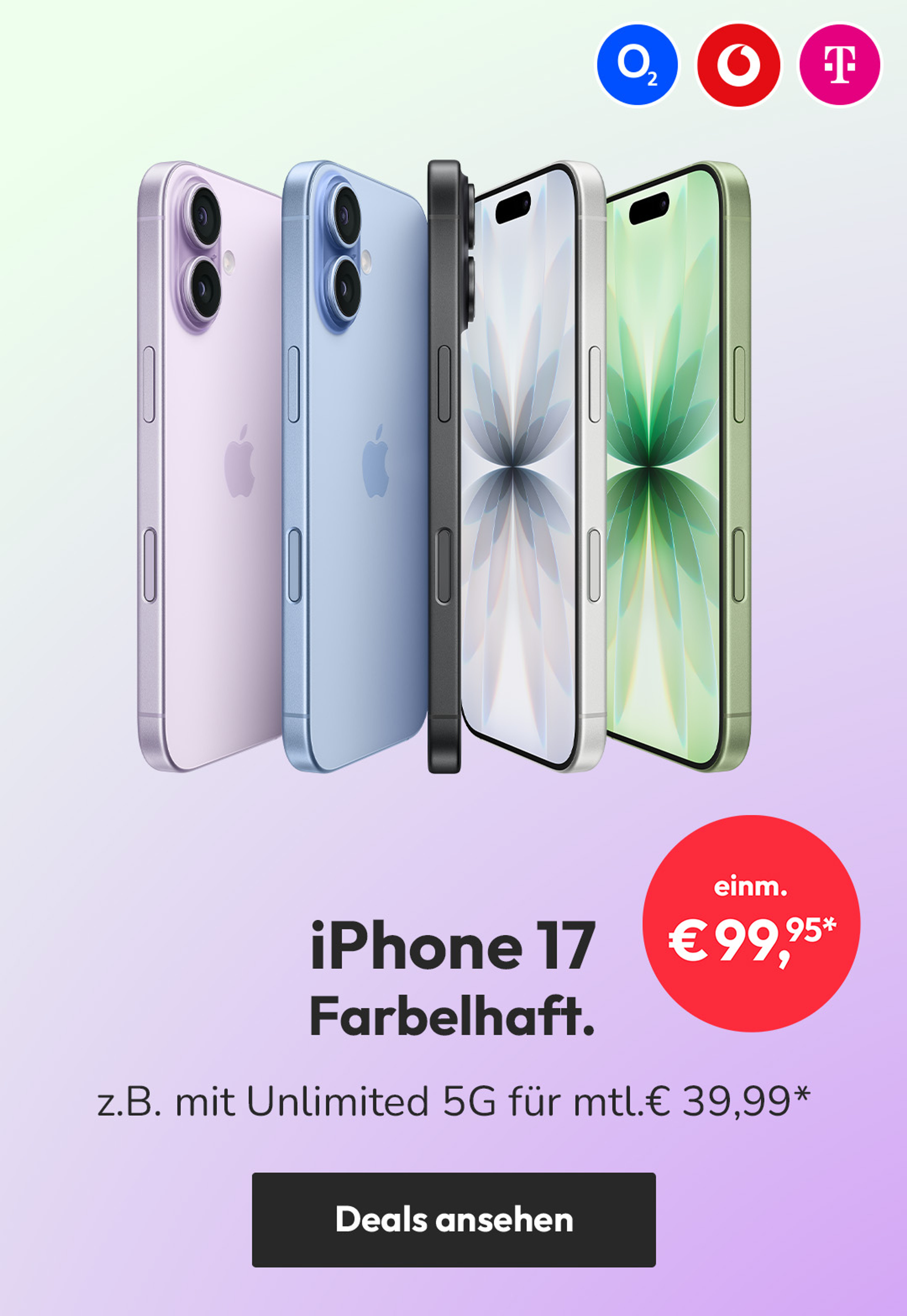 Angebote iPhone 17 z.B. mit Unlimited 5G für mtl. € 39,99*