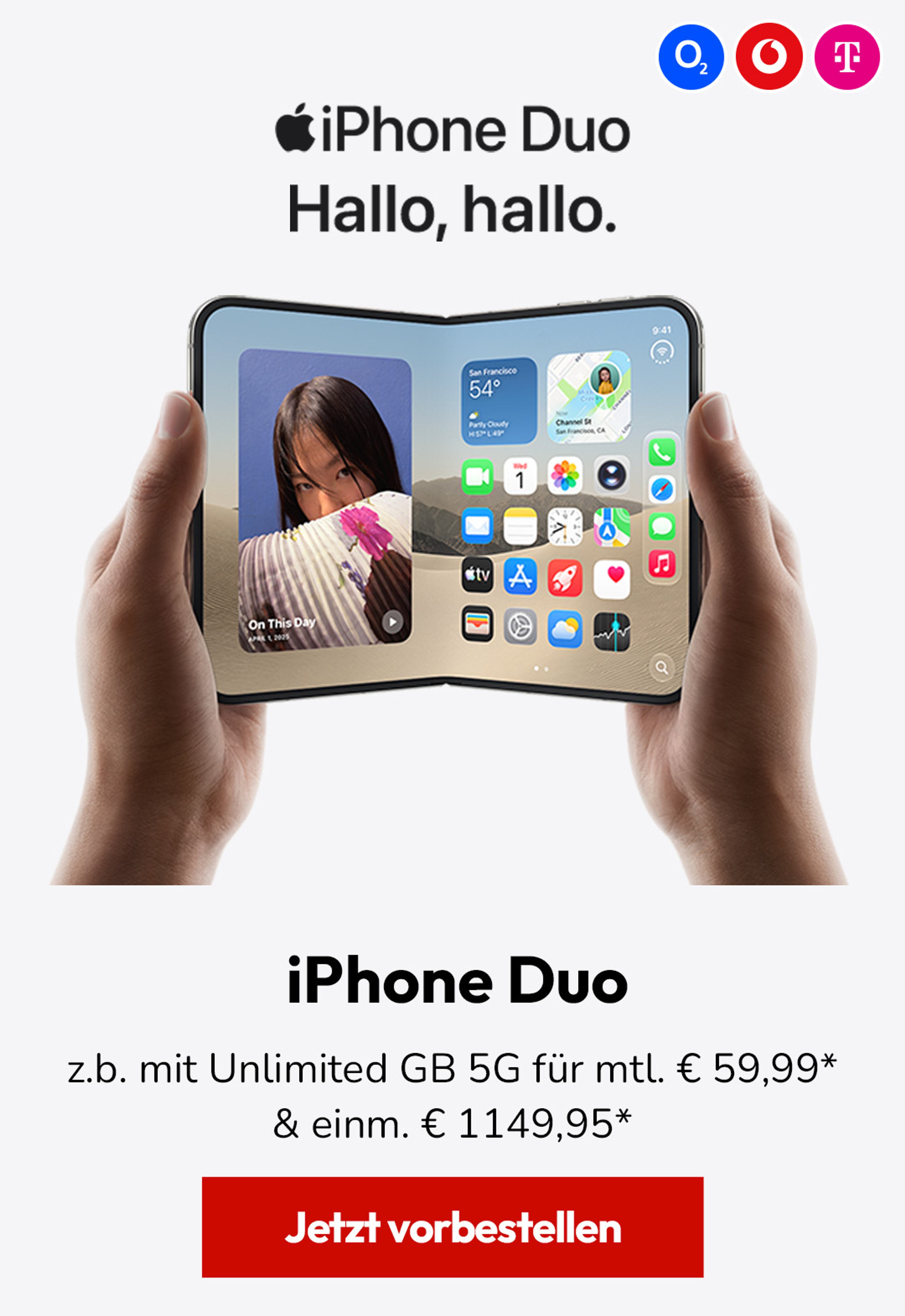 iPhone Duo z.b. mit Unlimited GB 5G für mtl. € 59,99* & einm. € 1149,95*