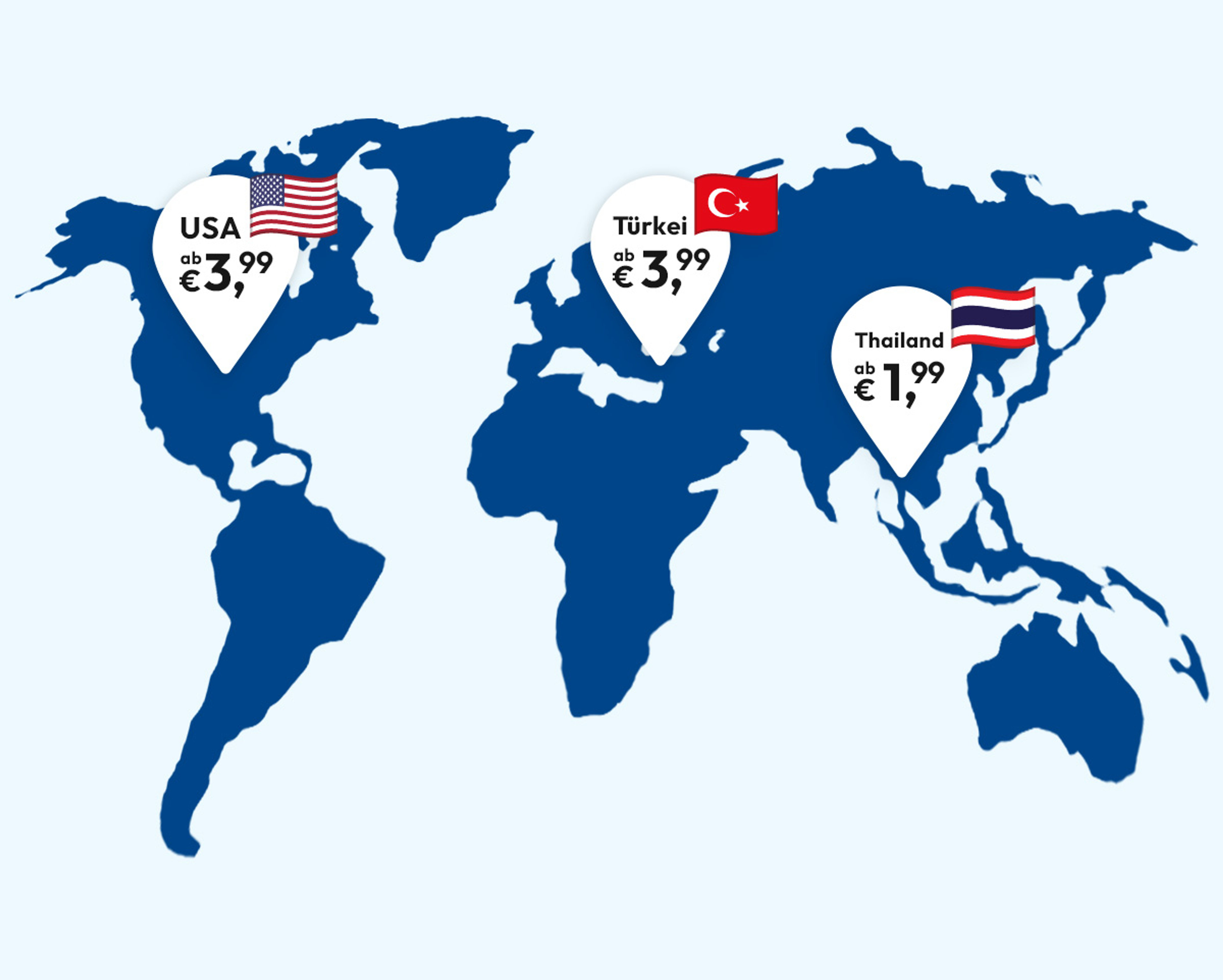 Weltkarte Sparhandy Travel: Länder und Preise