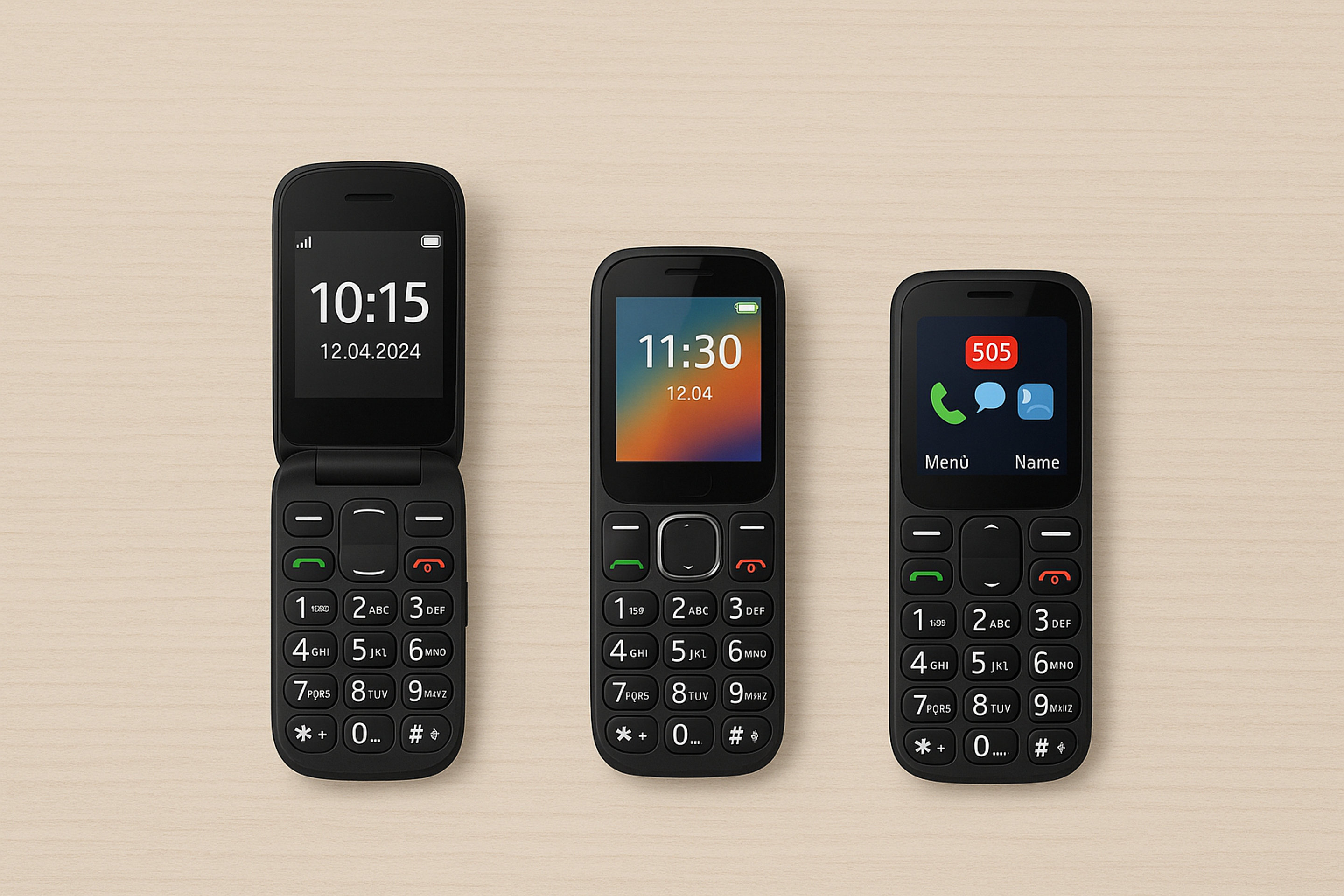 Seniorenhandys nebeneinander