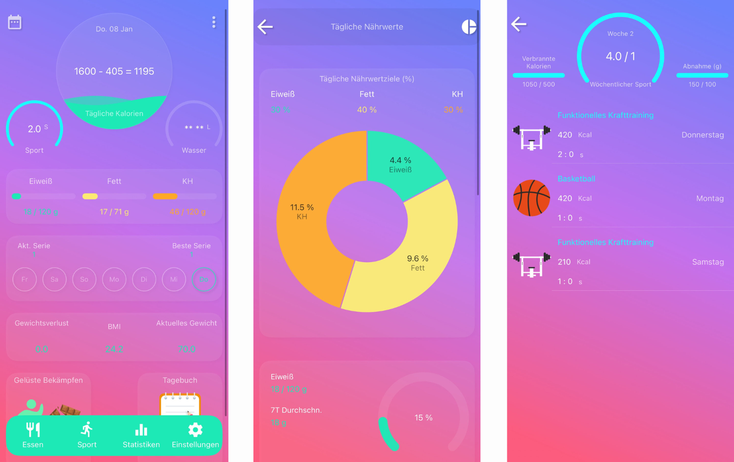 Screenshots der App EasyFit