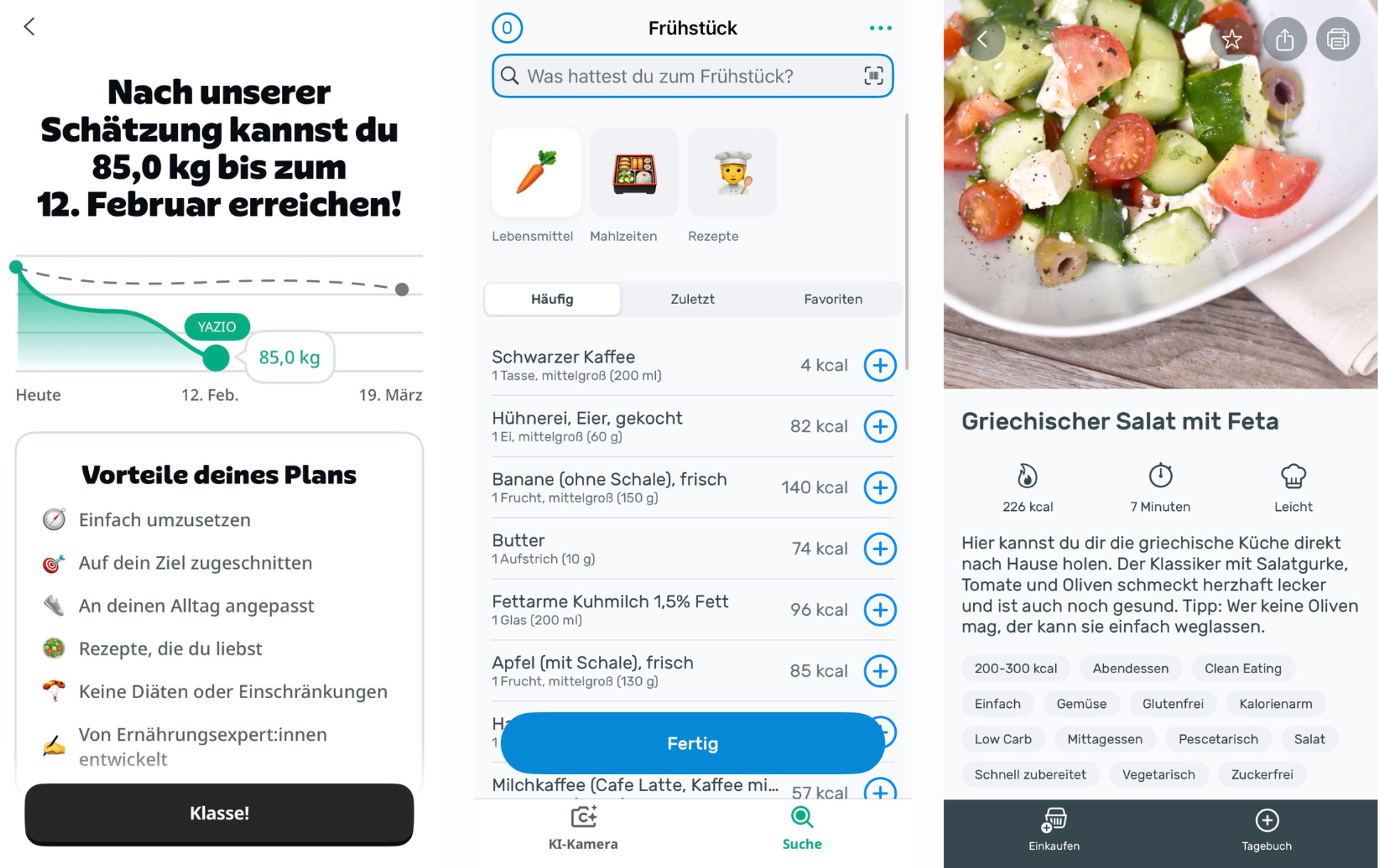 Screenshots der App YAZIO