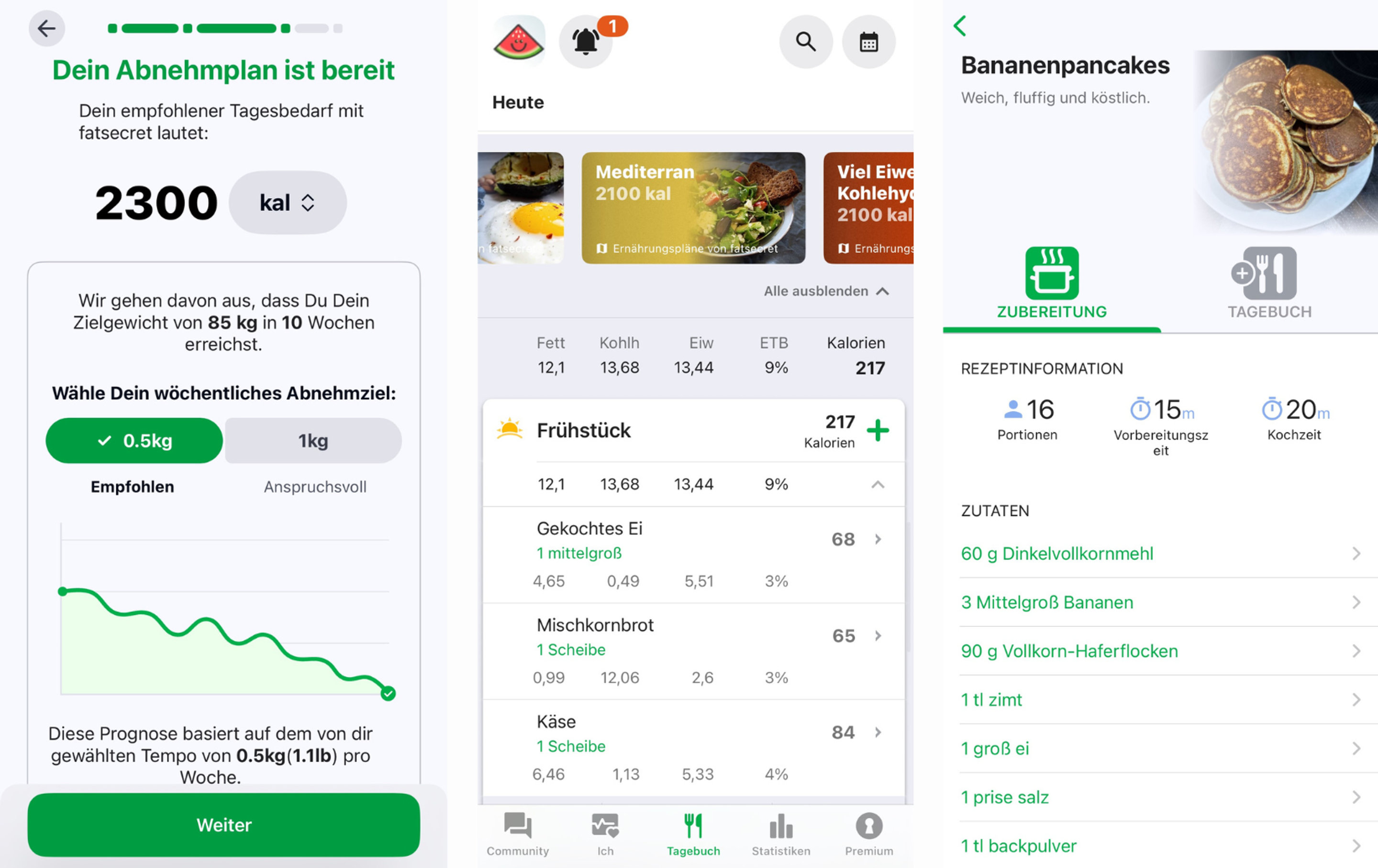 Screenshots der App fatsecret