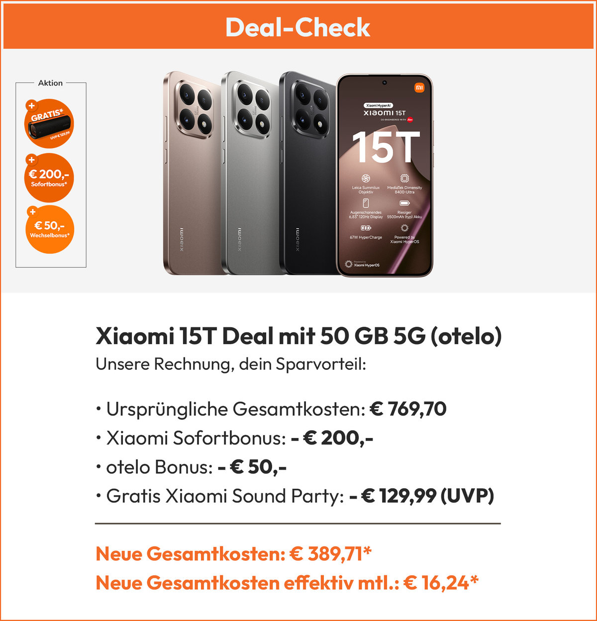 Xiaomi 15T Beispeilrechnung