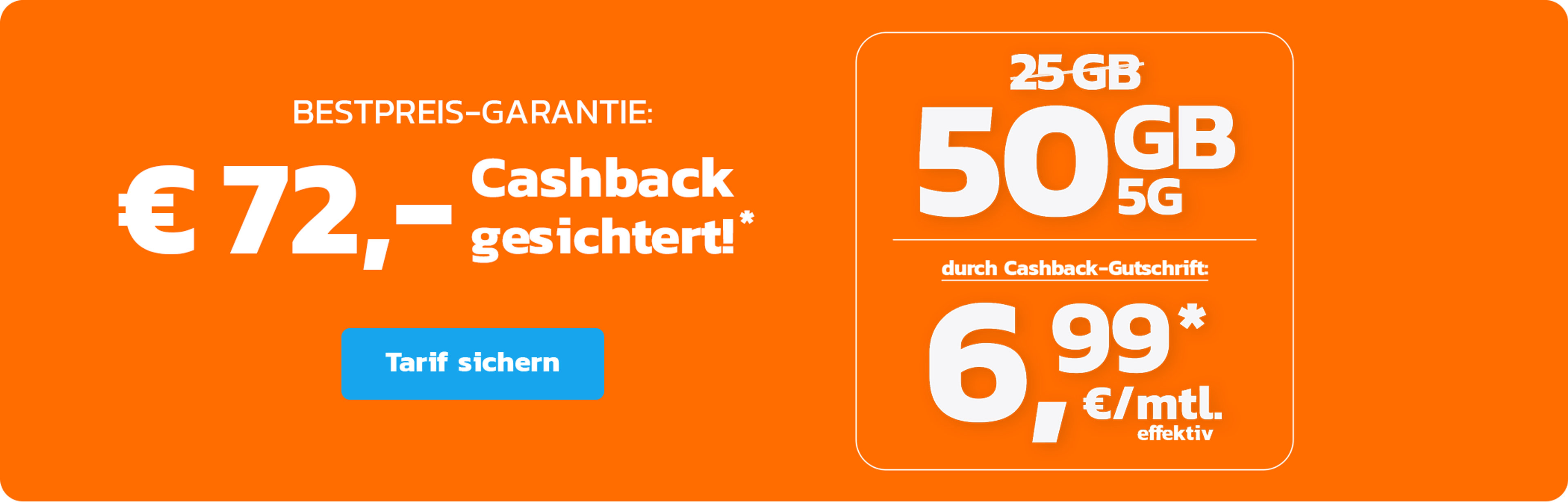 simyo 50 GB 5G für mtl. € 6,99* & € 72,- Cashback!