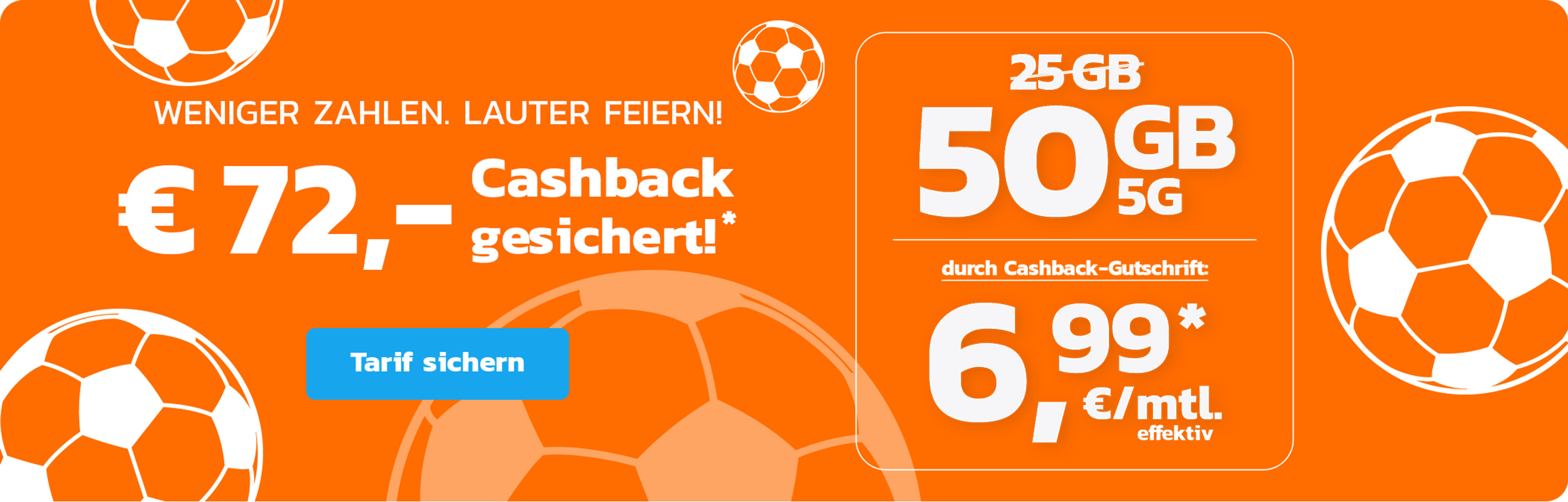 simyo 50 GB 5G für mtl. € 6,99* & € 72,- Cashback!