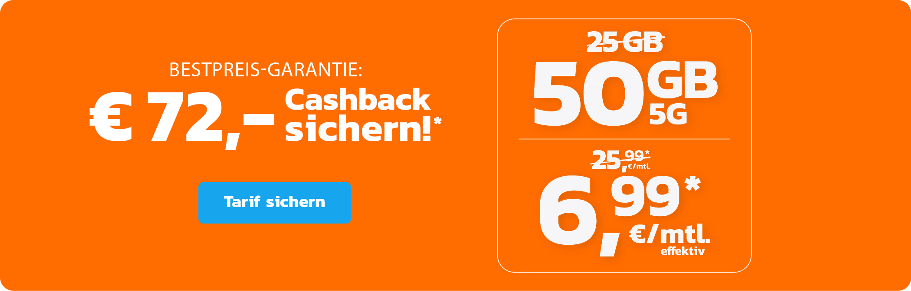 simyo 50 GB 5G für mtl. € 6,99* & € 72,- Cashback!