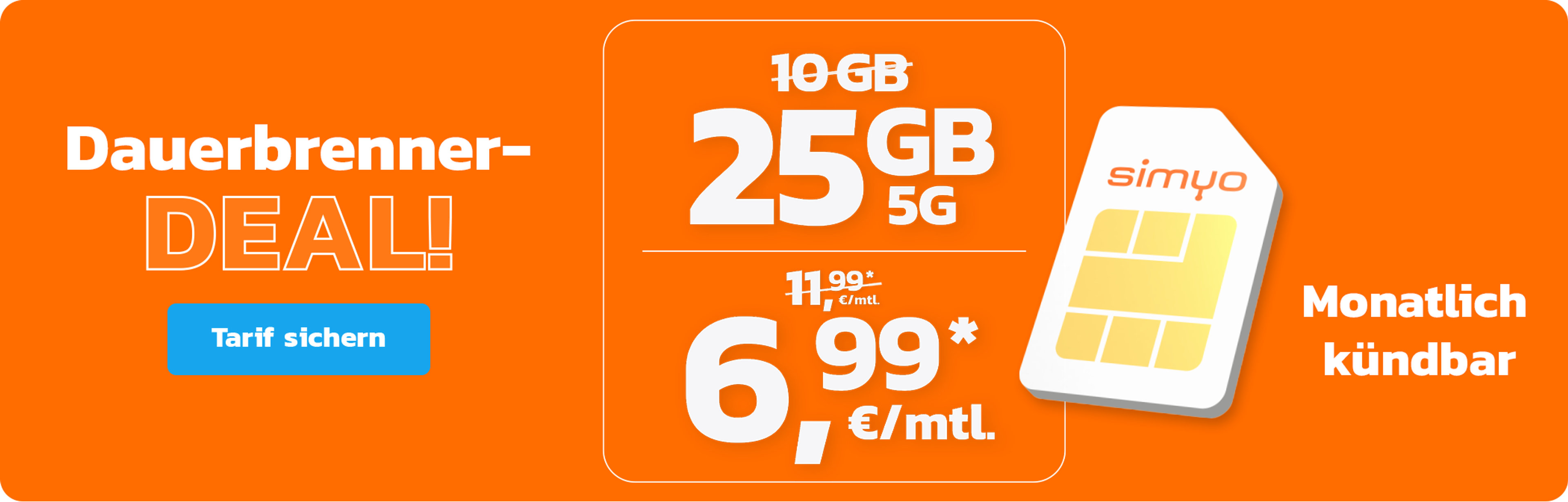 simyo 25 GB 5G für mtl. € 6,99*