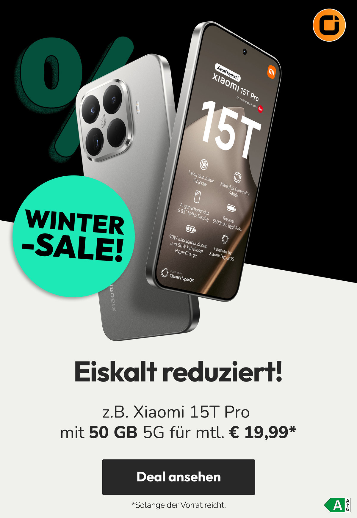 Winter Sale Aktion - Fokusgerät Xiaomi 15T Pro grau 512 GB mit 50 GB für € 19,99*