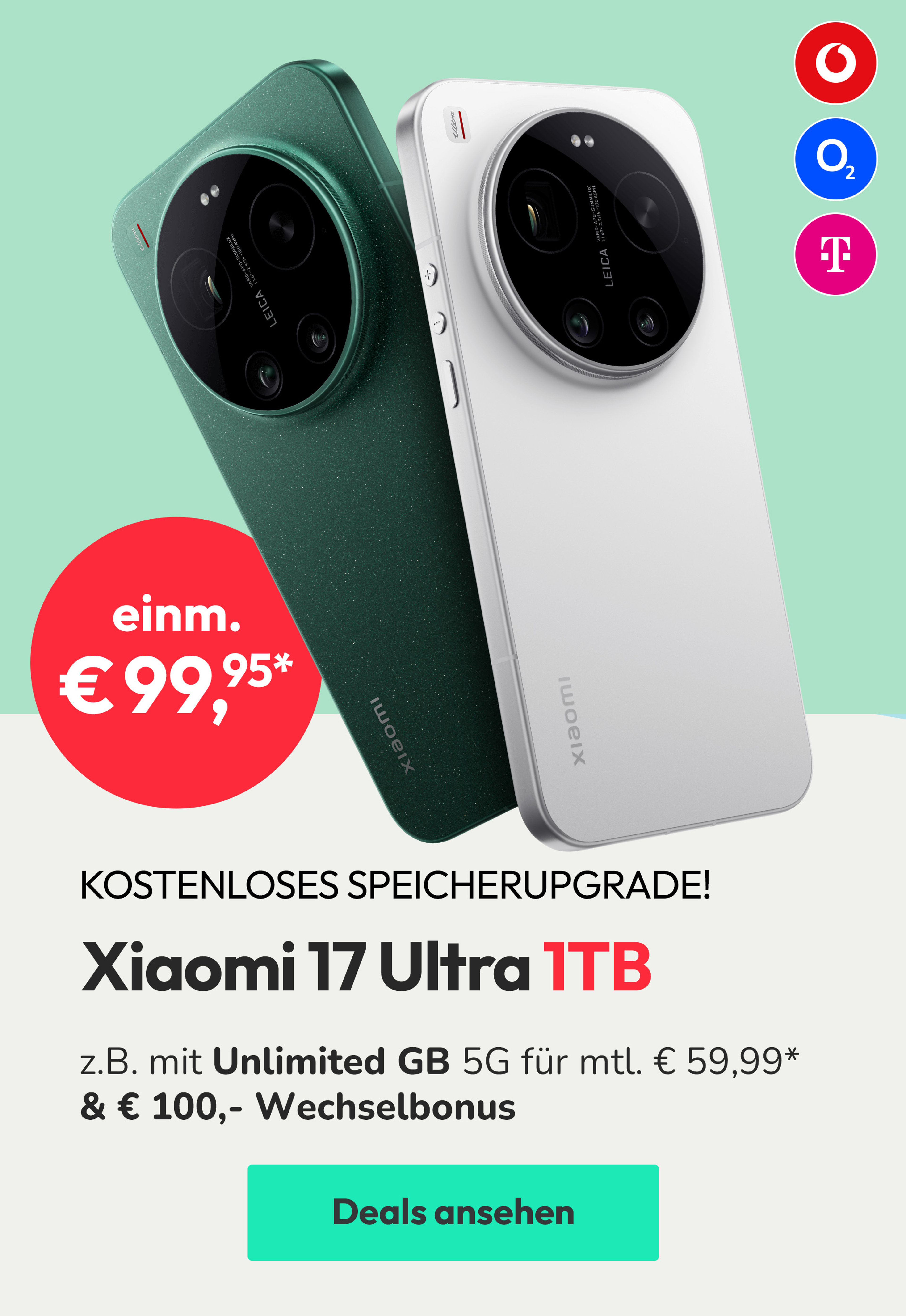 Kostenloses Speicherupgrade! Xiaomi 17 Ultra 1 TB z.B. mit Unlimited GB 5G für mtl. € 59,99* & € 100,- Wechselbonus