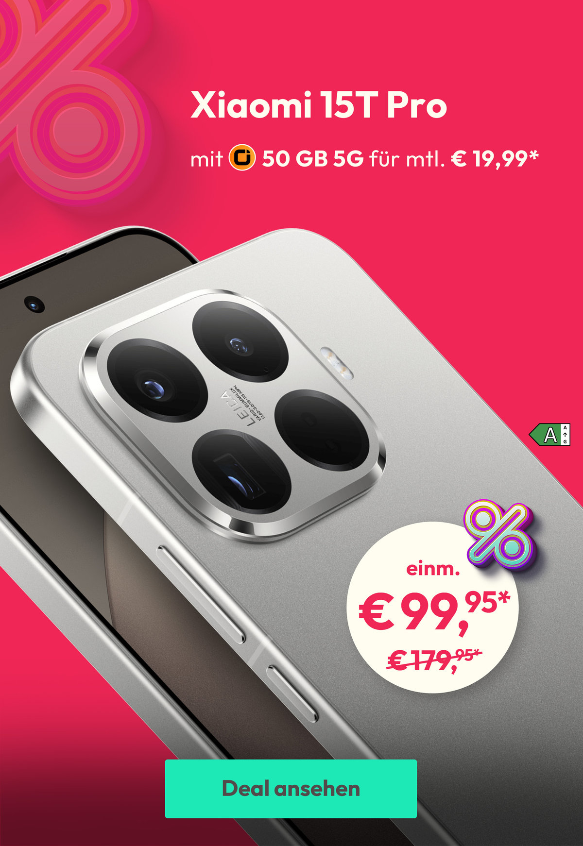 Fokusgerät Xiaomi 15T pro mit 50 GB 5G für monatlich € 19,99* und einmalig € 99,95*
