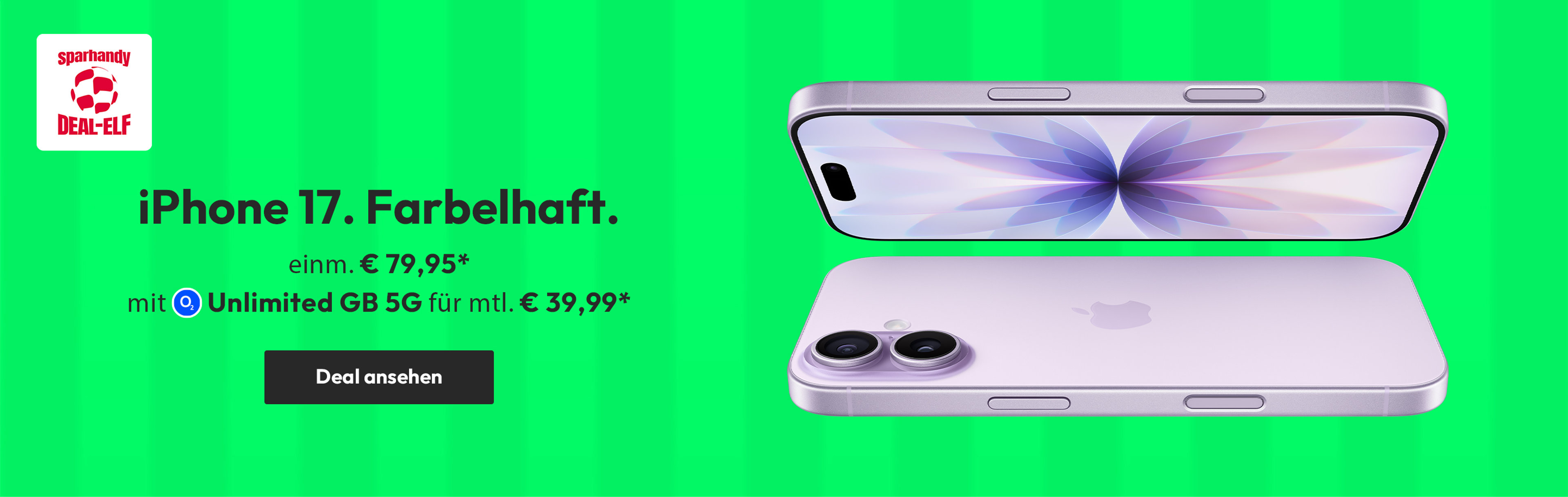 Sparhandy Geburtstag - Fokus iPhone 17 mit Mobile Unlimited on Demand Aktion für mtl. € 39,99* | einm. € 79,95*