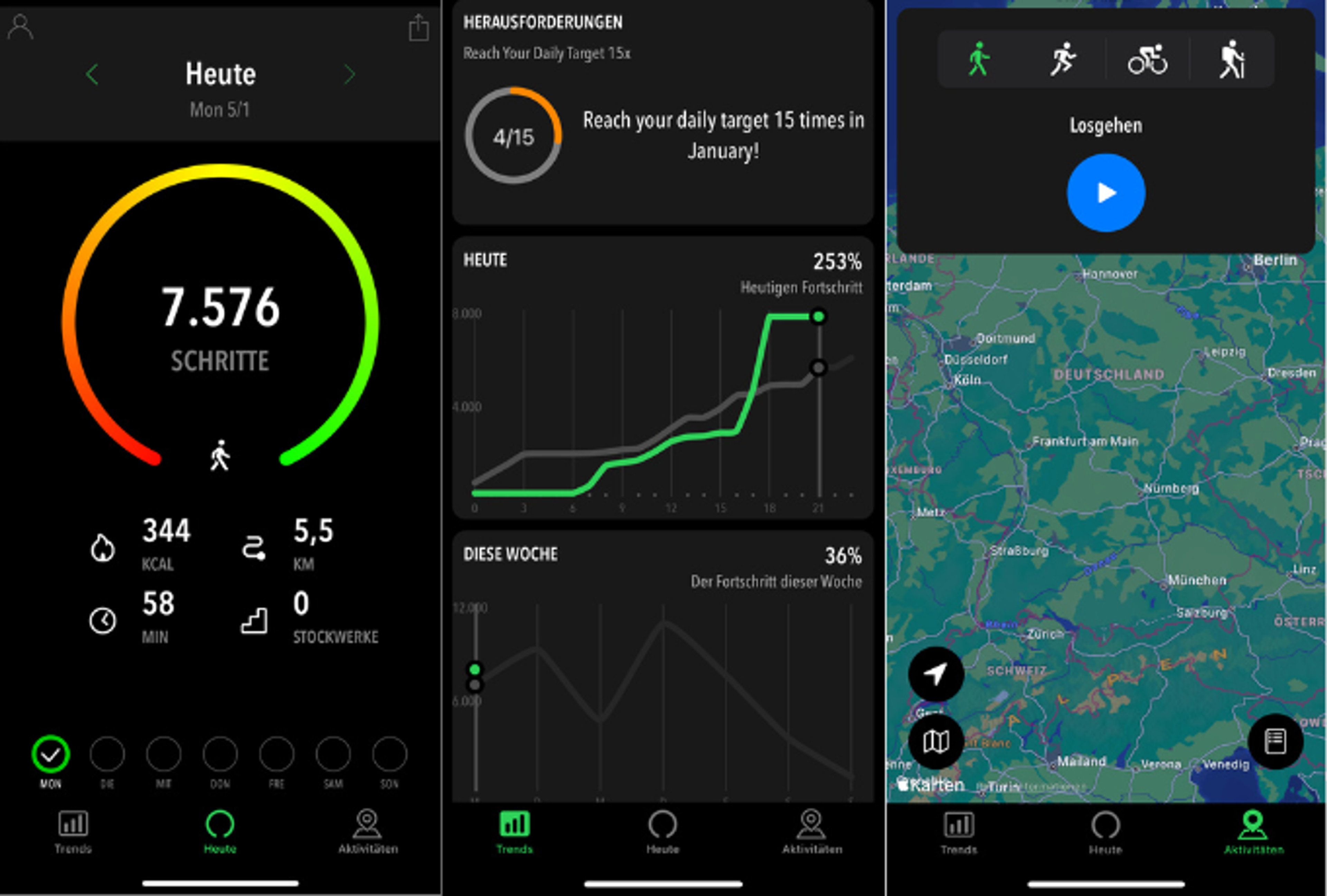 Screenshots der Anwendungsoberfläche von ActivityTracker