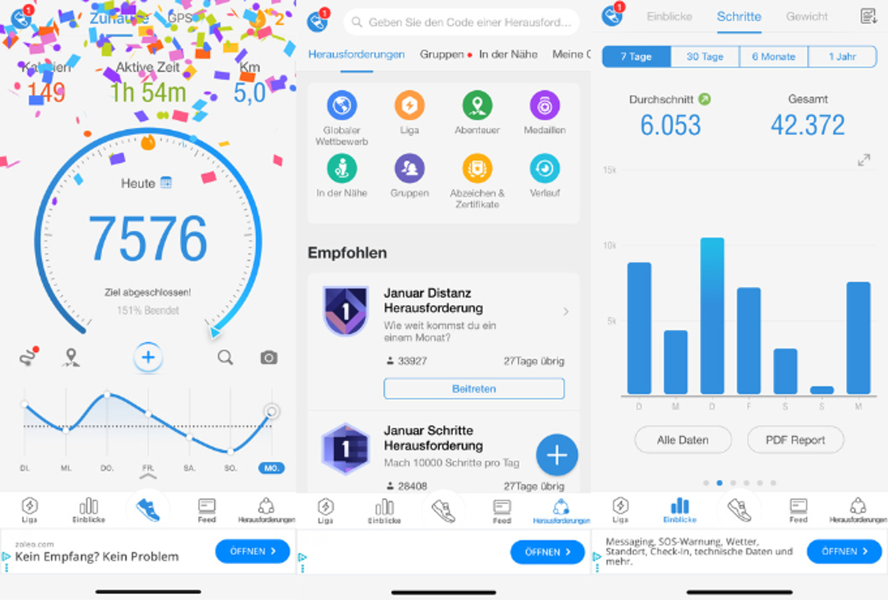 Screenshots der Anwendungsoberfläche von Pacer