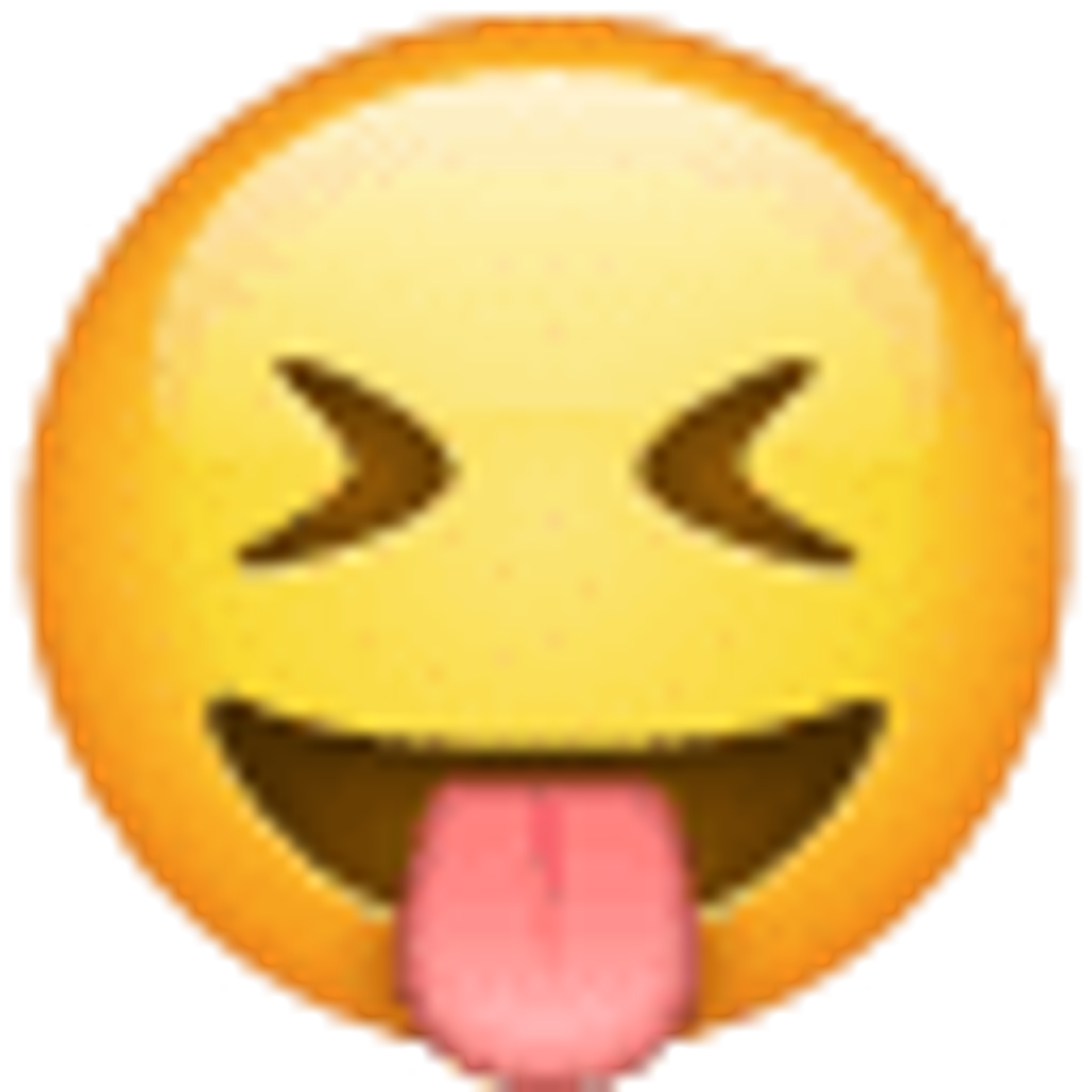 Gesicht mit herausgestreckter Zunge und zusammengekniffenen Augen