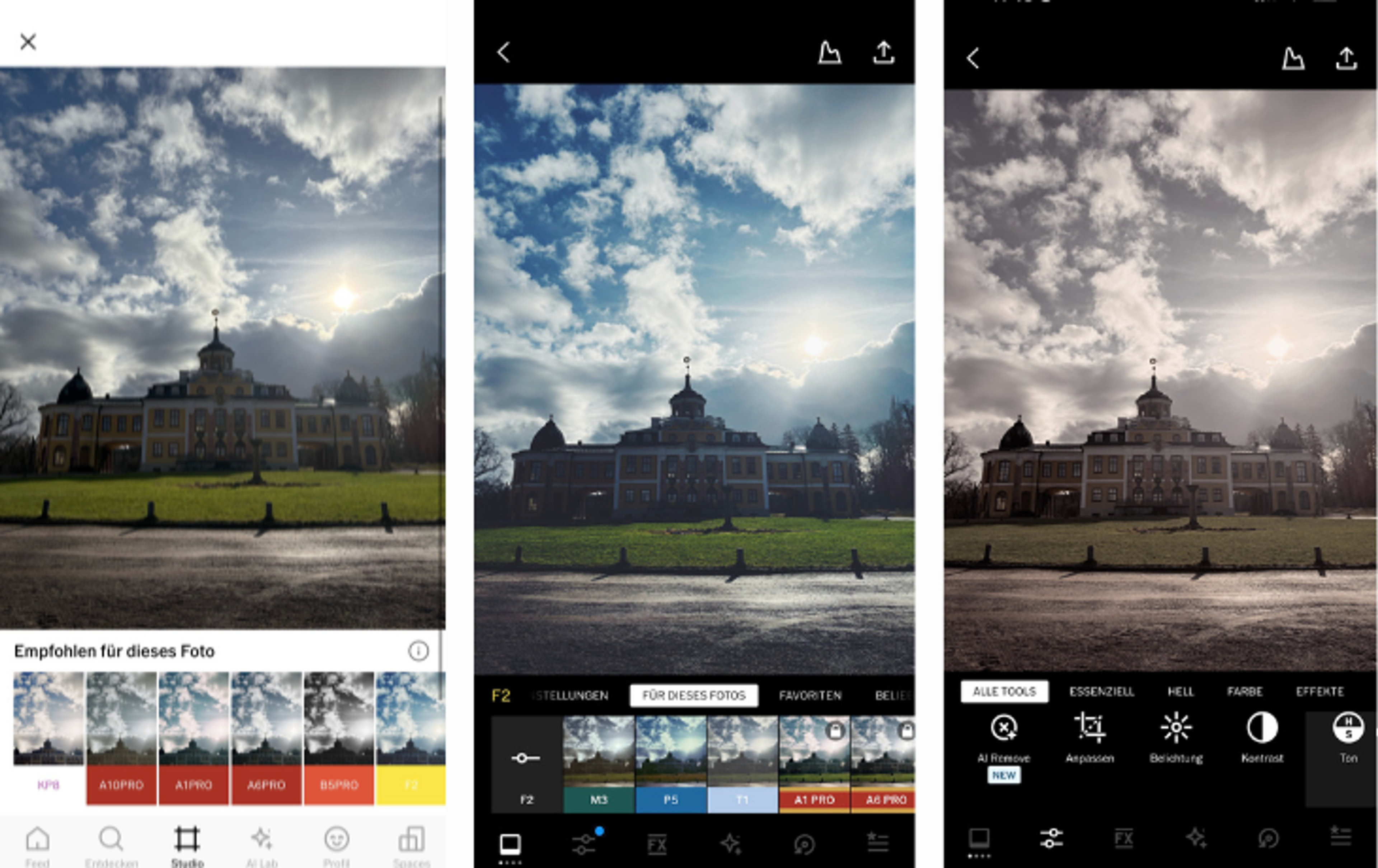 Screenshots der Bildbearbeitungs-App Vsco