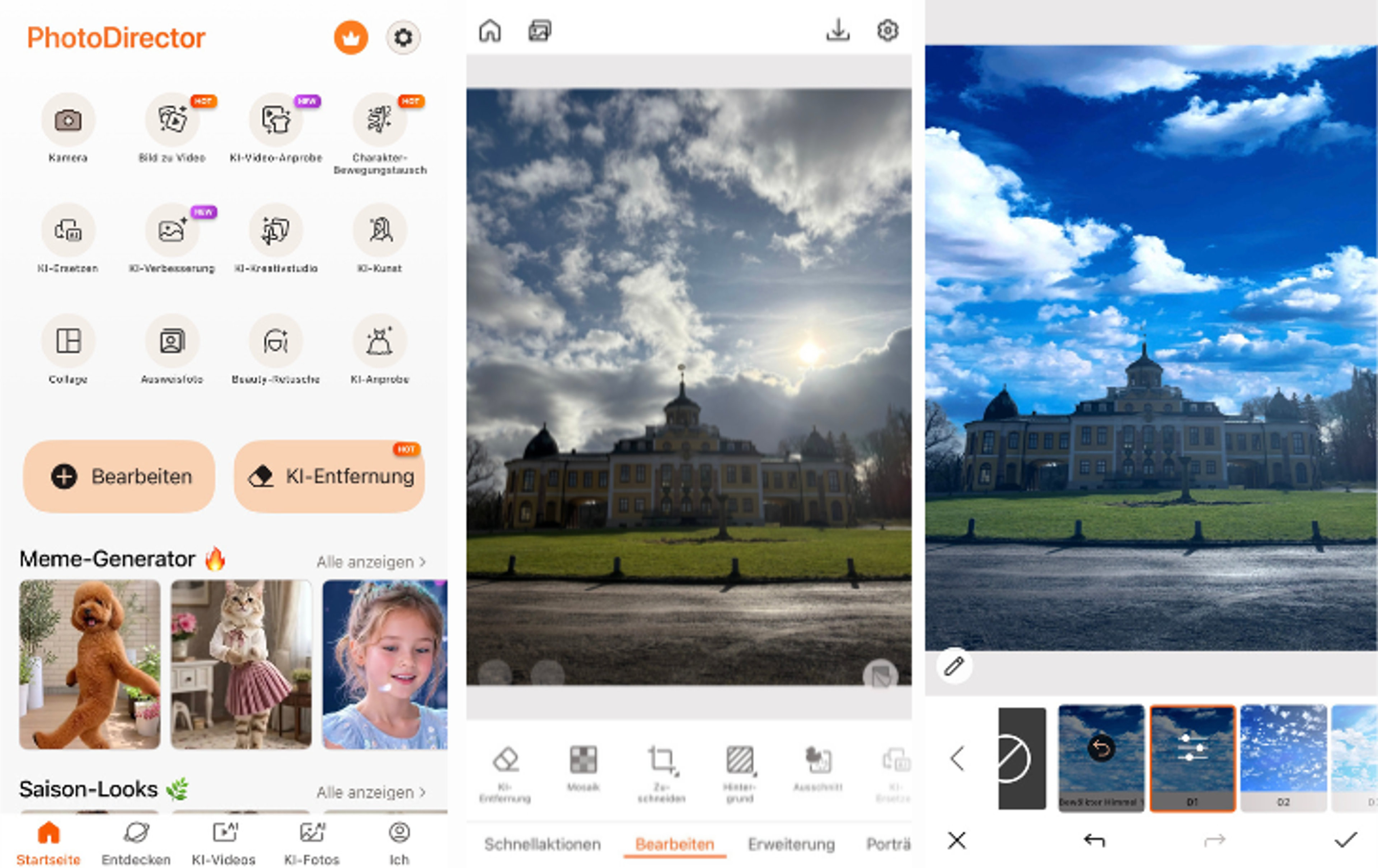 Screenshots der Bildbearbeitungs-App PhotoDirector