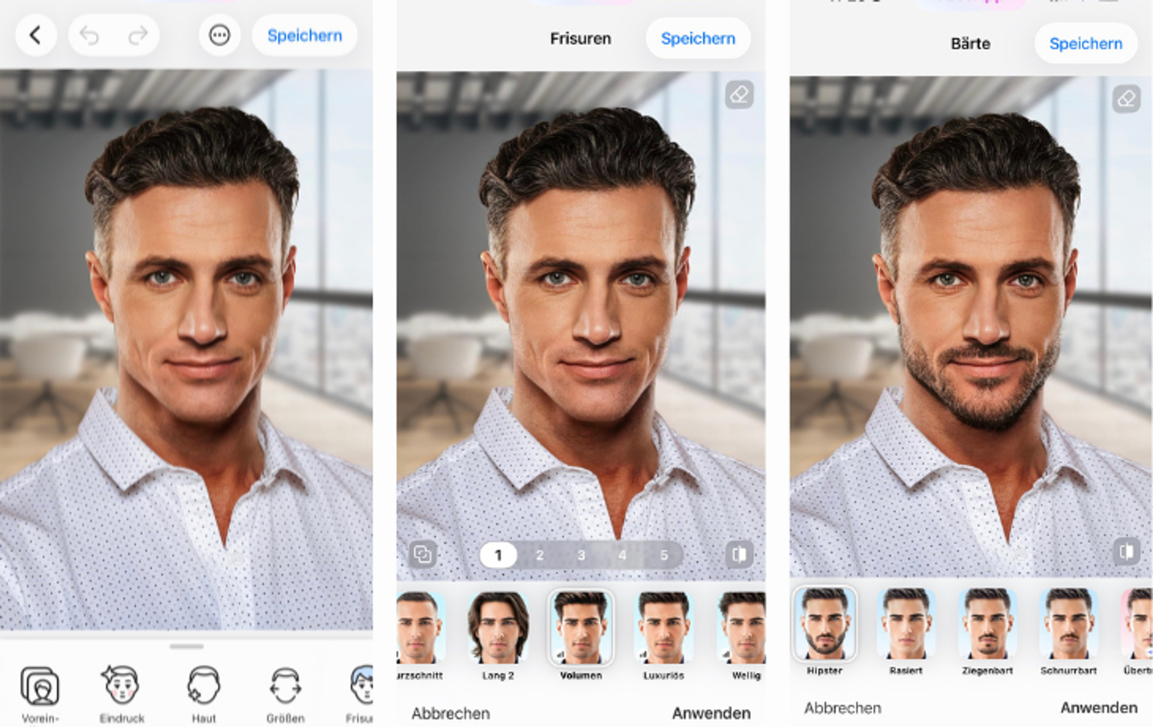 Screenshots der Bildbearbeitungs-App FaceApp