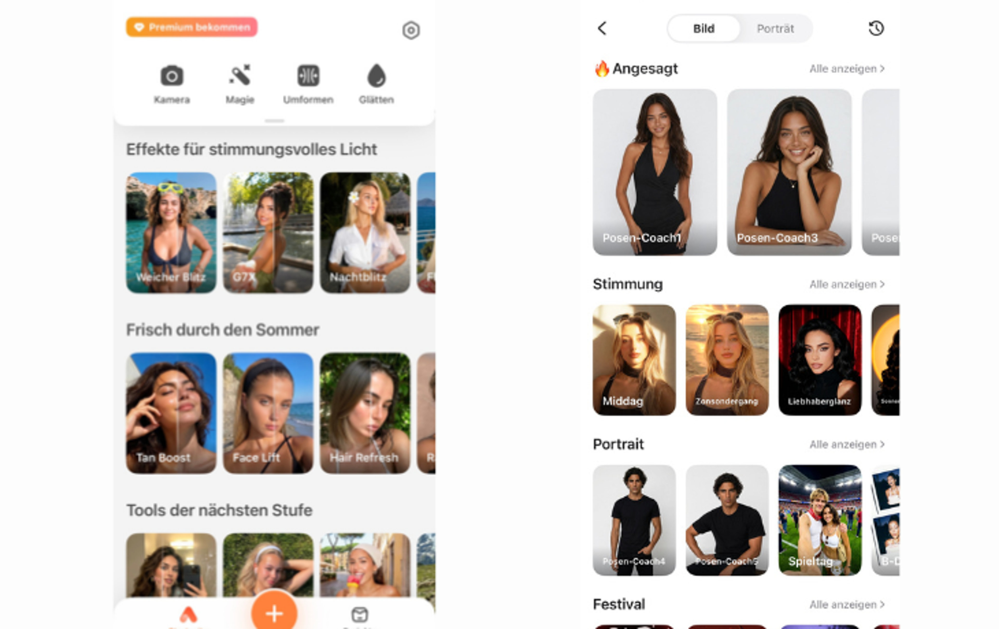 Screenshots der Bildbearbeitungs-App AirBrush