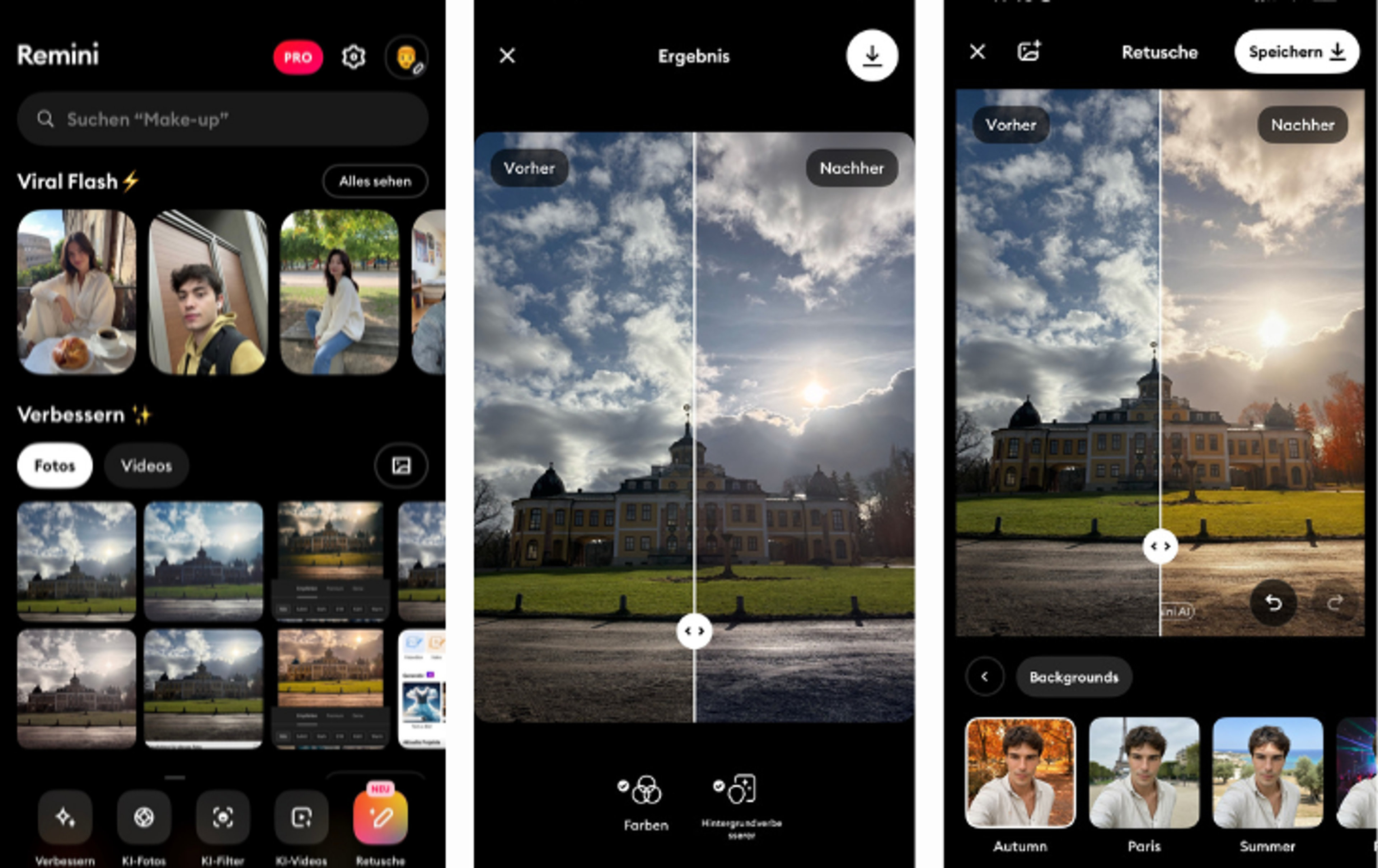 Screenshots der Bildbearbeitungs-App Remini