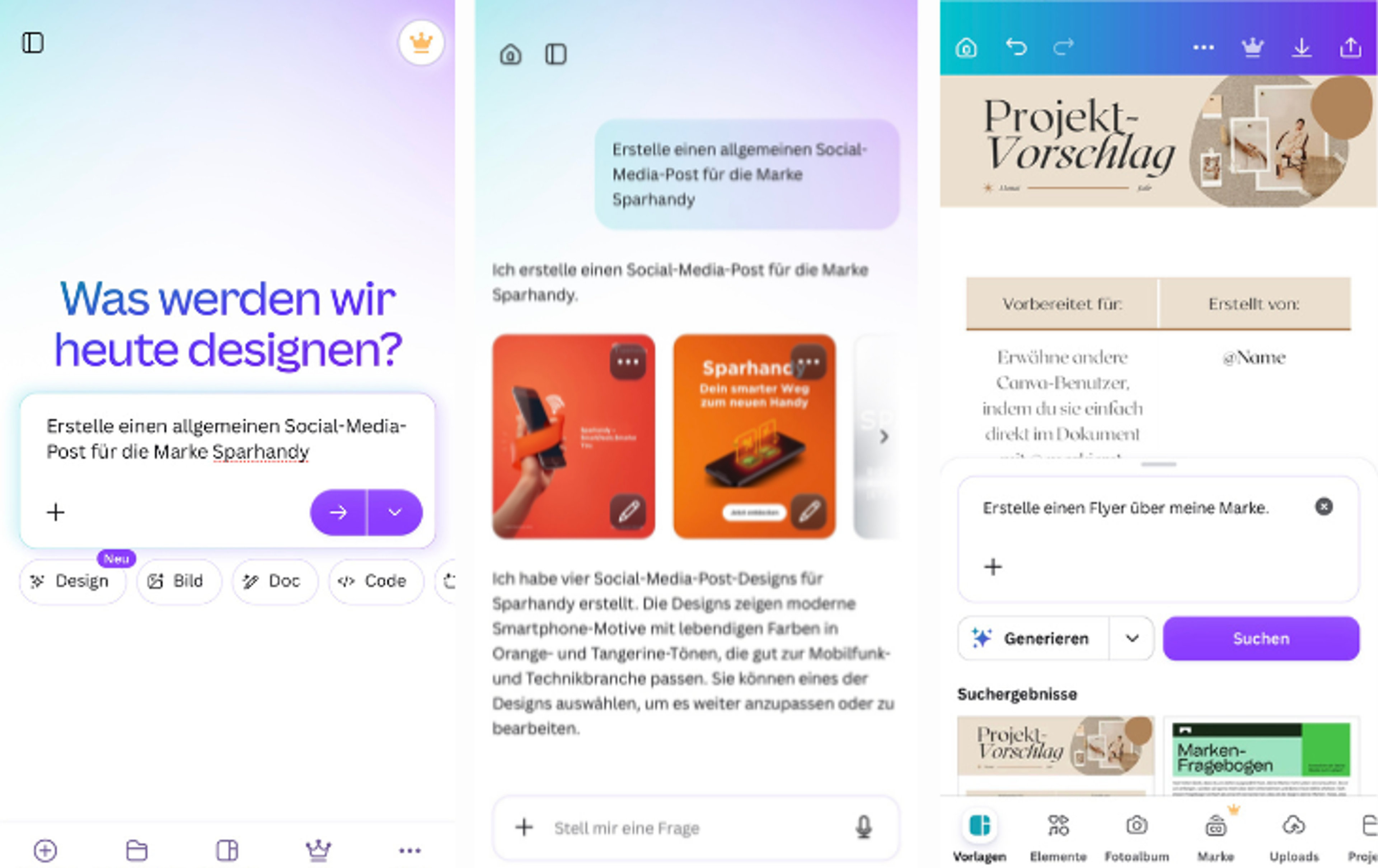 Screenshot der KI App Canva