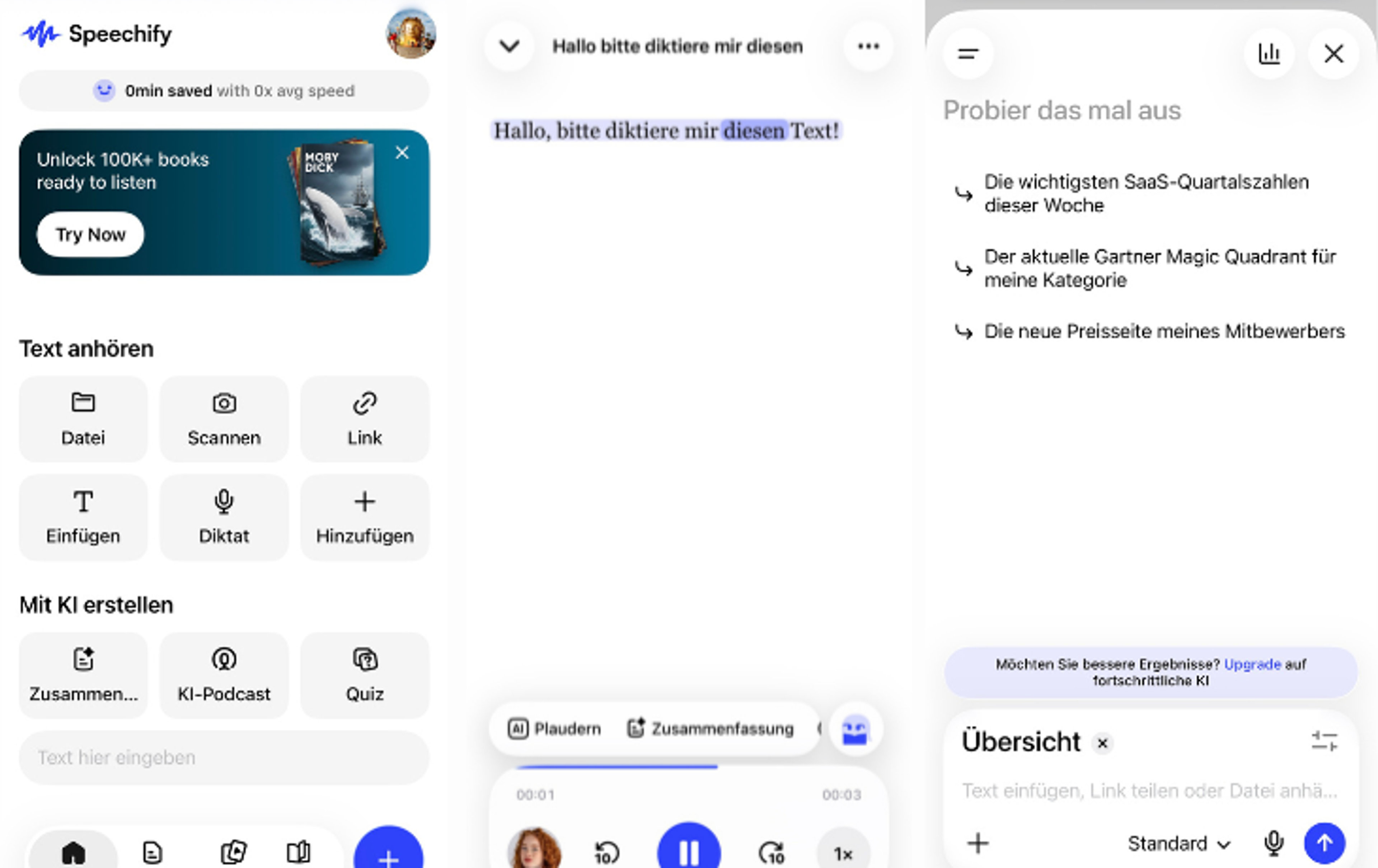 Screenshot der KI App Speechify