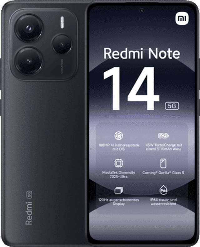 Xiaomi Redmi Note 14 5G Vorder-/Rückansicht Xiaomi Redmi Note 14 5G