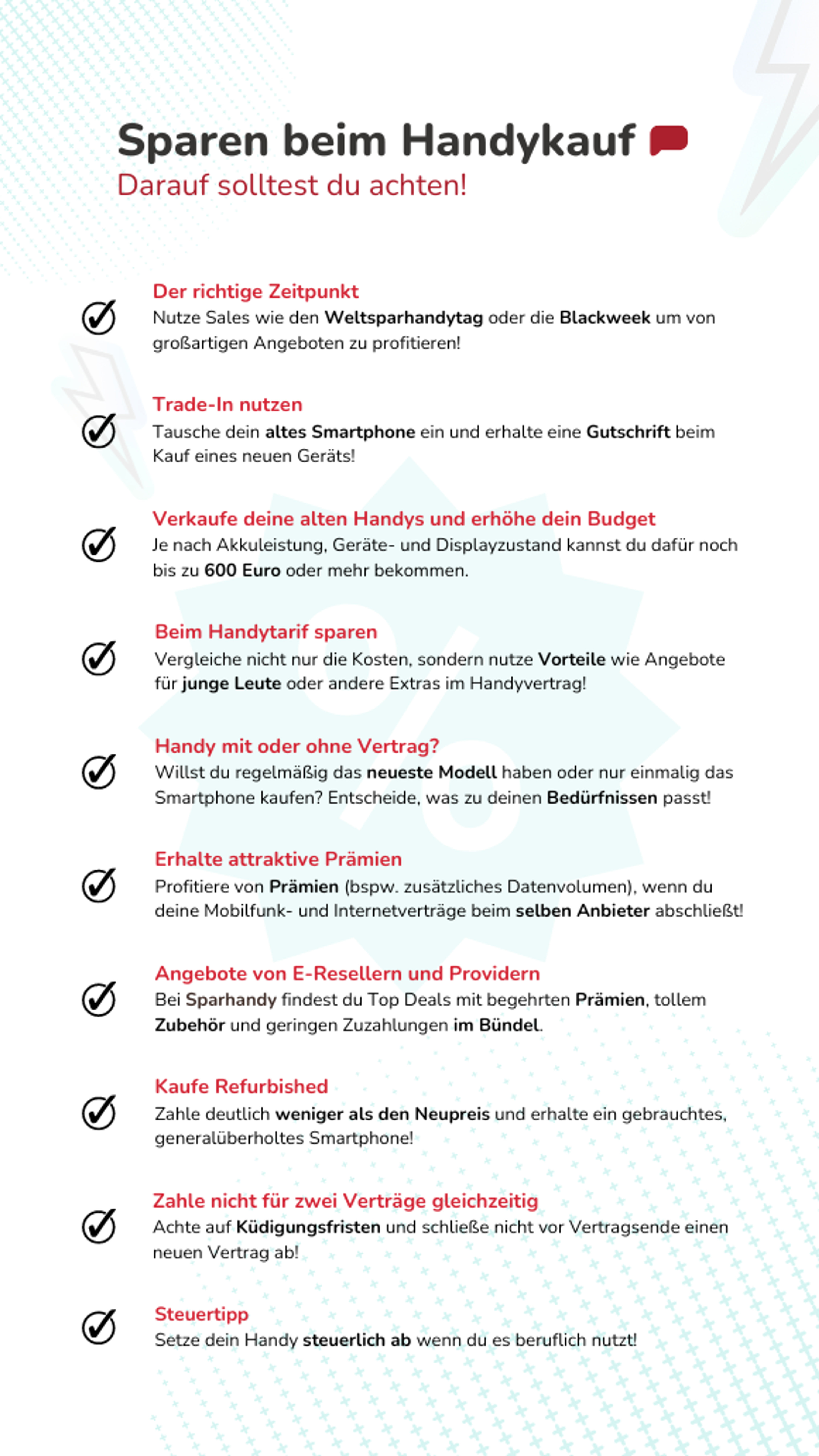 Checkliste zum Sparen beim Handykauf