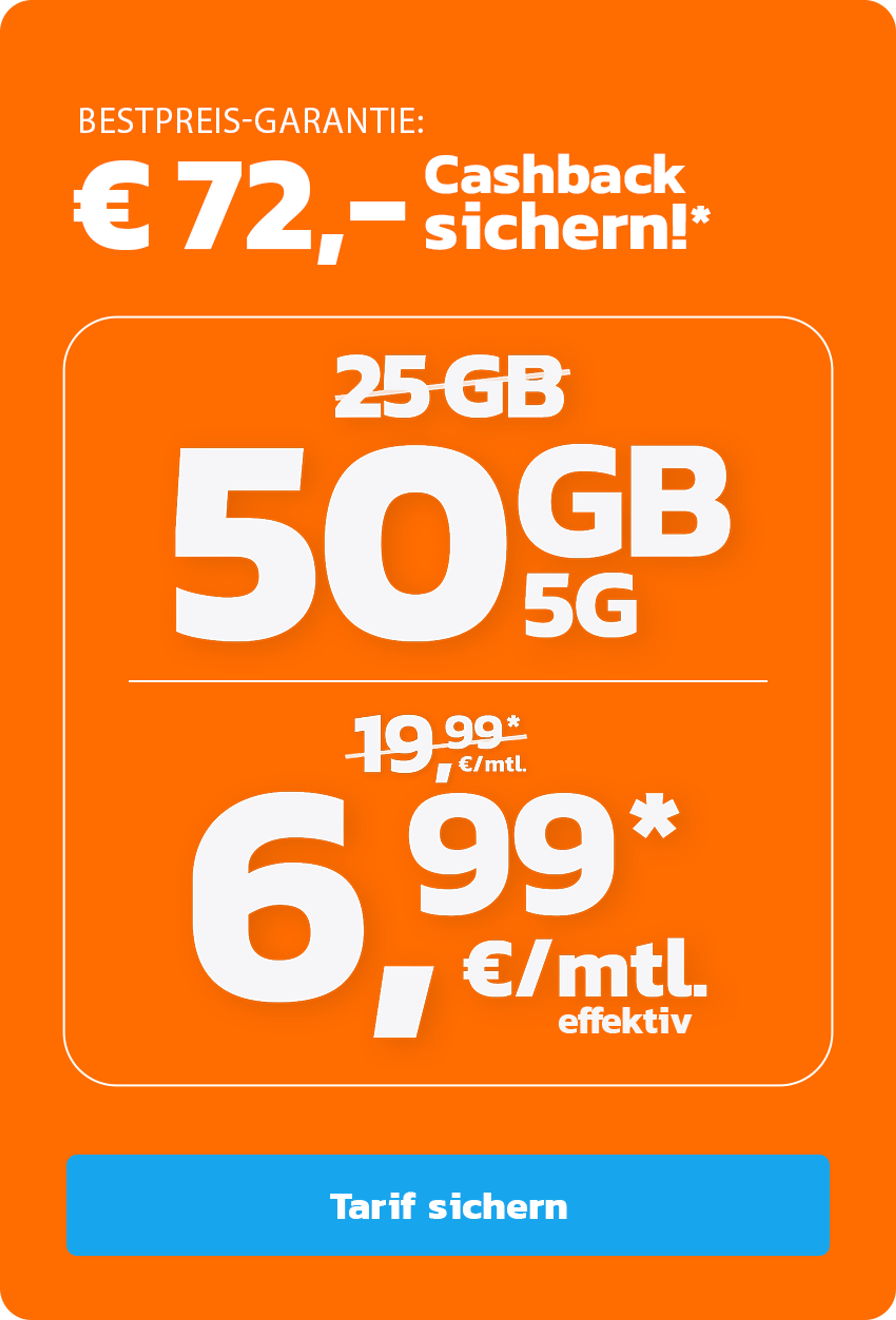 simyo 50 GB 5G für mtl. € 6,99* & € 72,- Cashback!