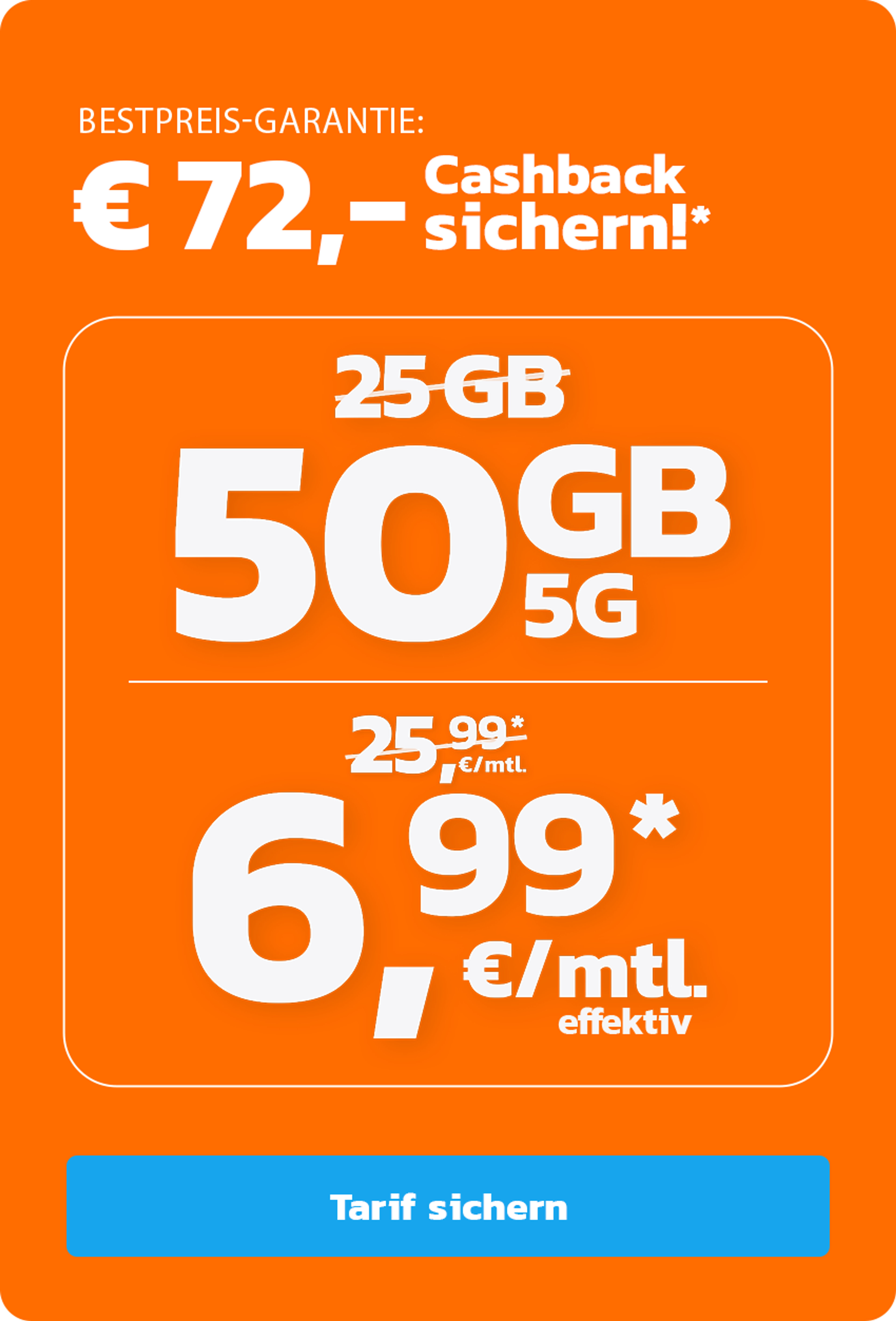 simyo 50 GB 5G für mtl. € 6,99* & € 72,- Cashback!