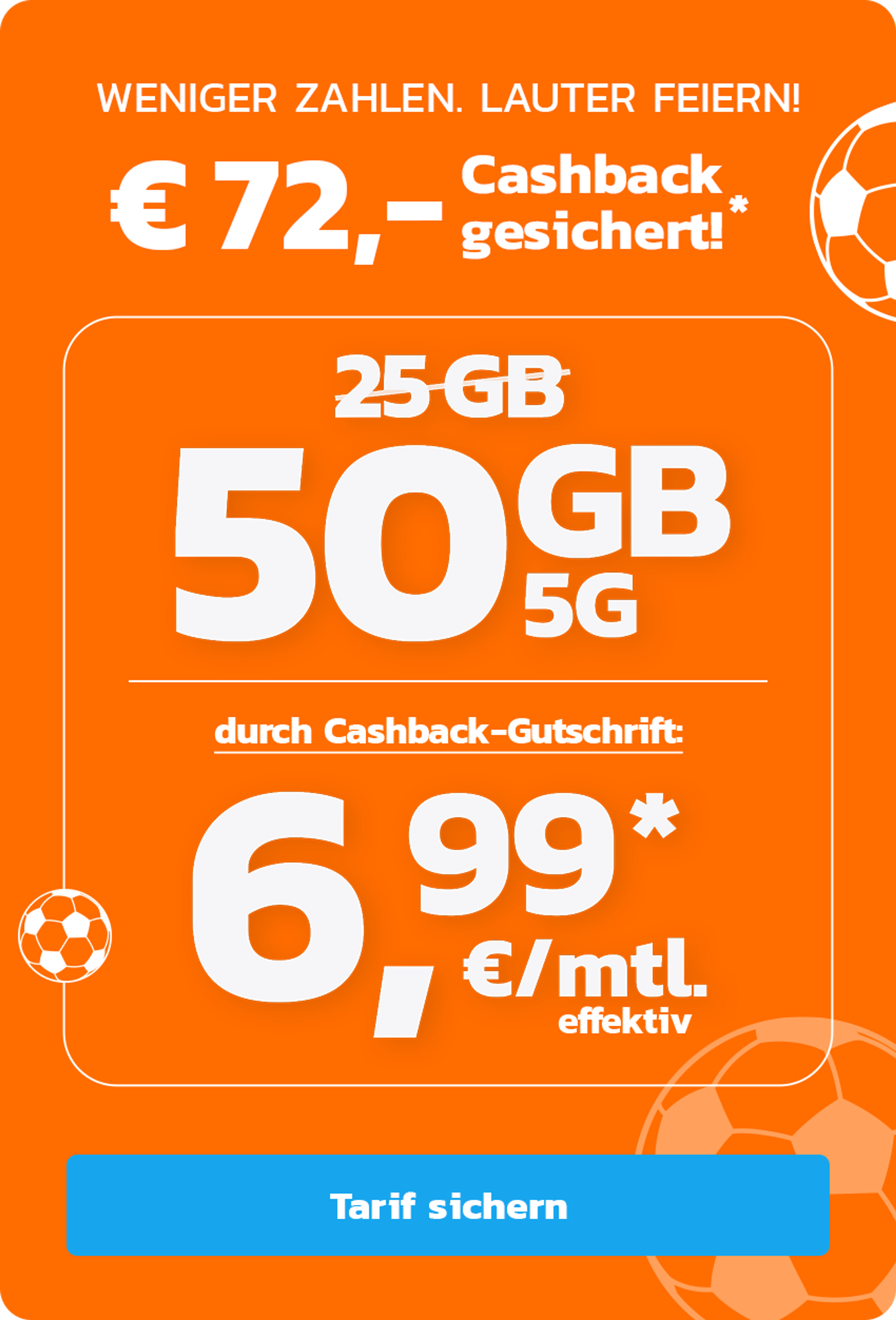 simyo 50 GB 5G für mtl. € 6,99* & € 72,- Cashback!