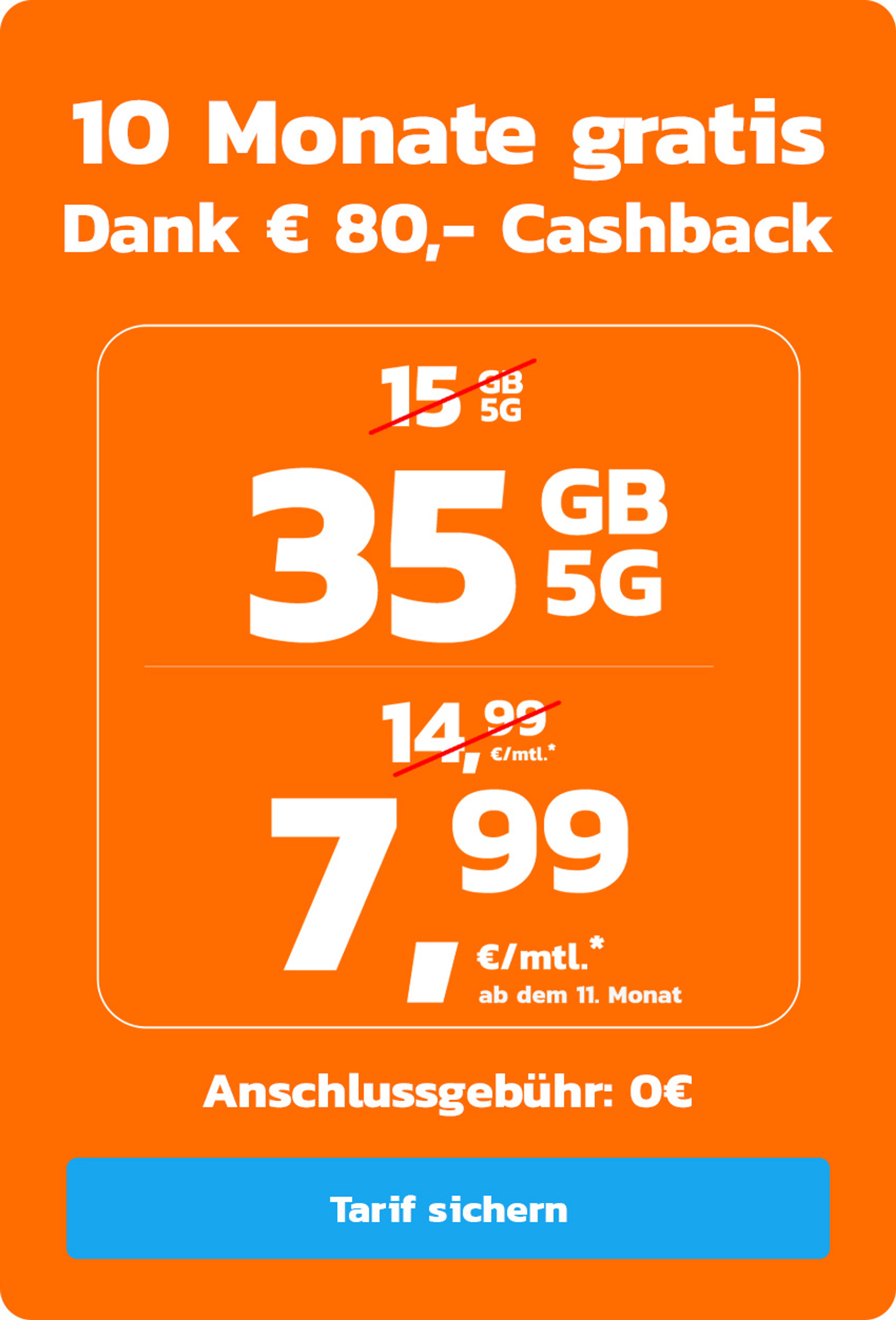 simyo 35 GB 5G für 7,99 Anschlussgebühr: 0€
