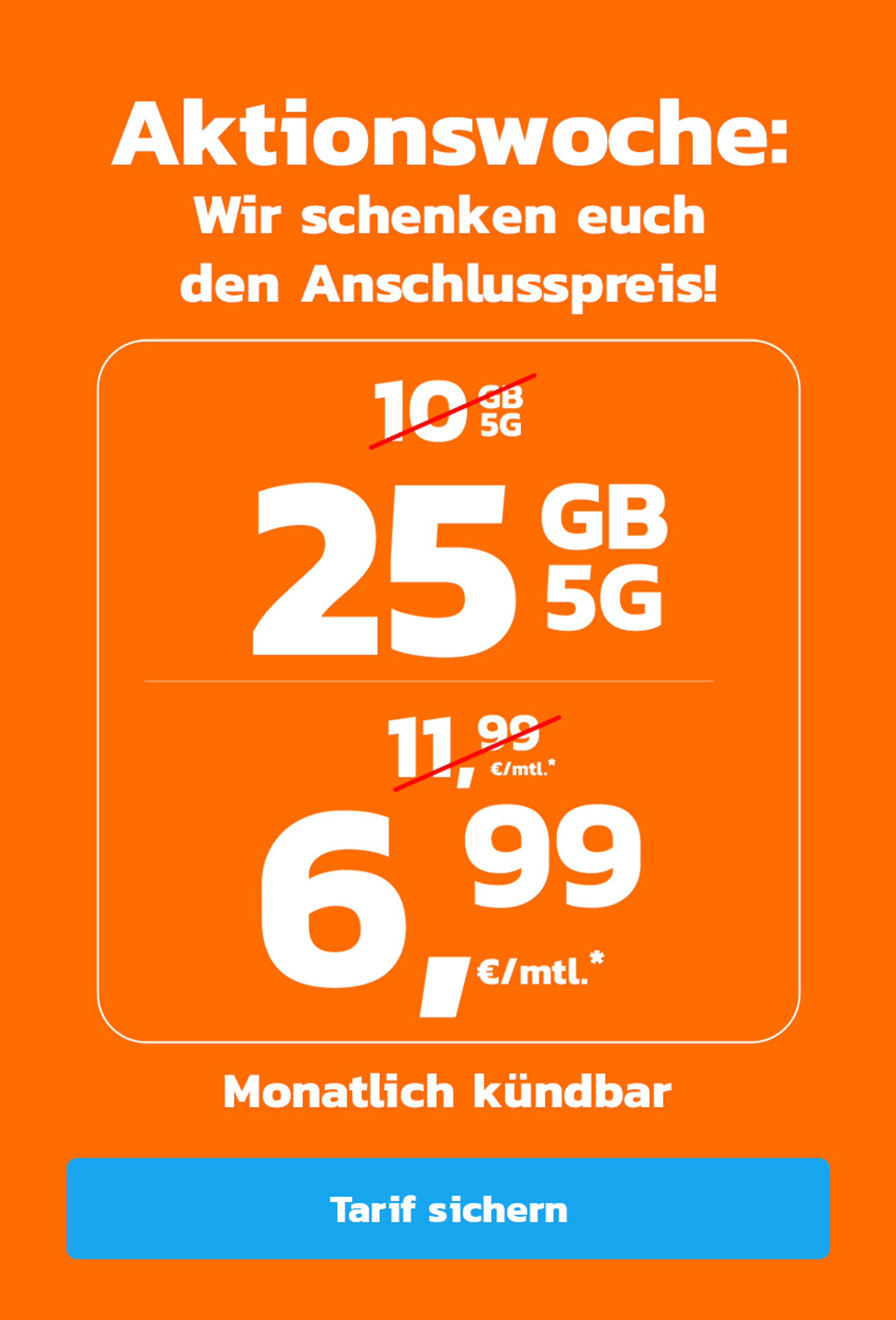 simyo 25 GB 5G für 6,99 monatlich kündbar | ohne Anschlussgebühr