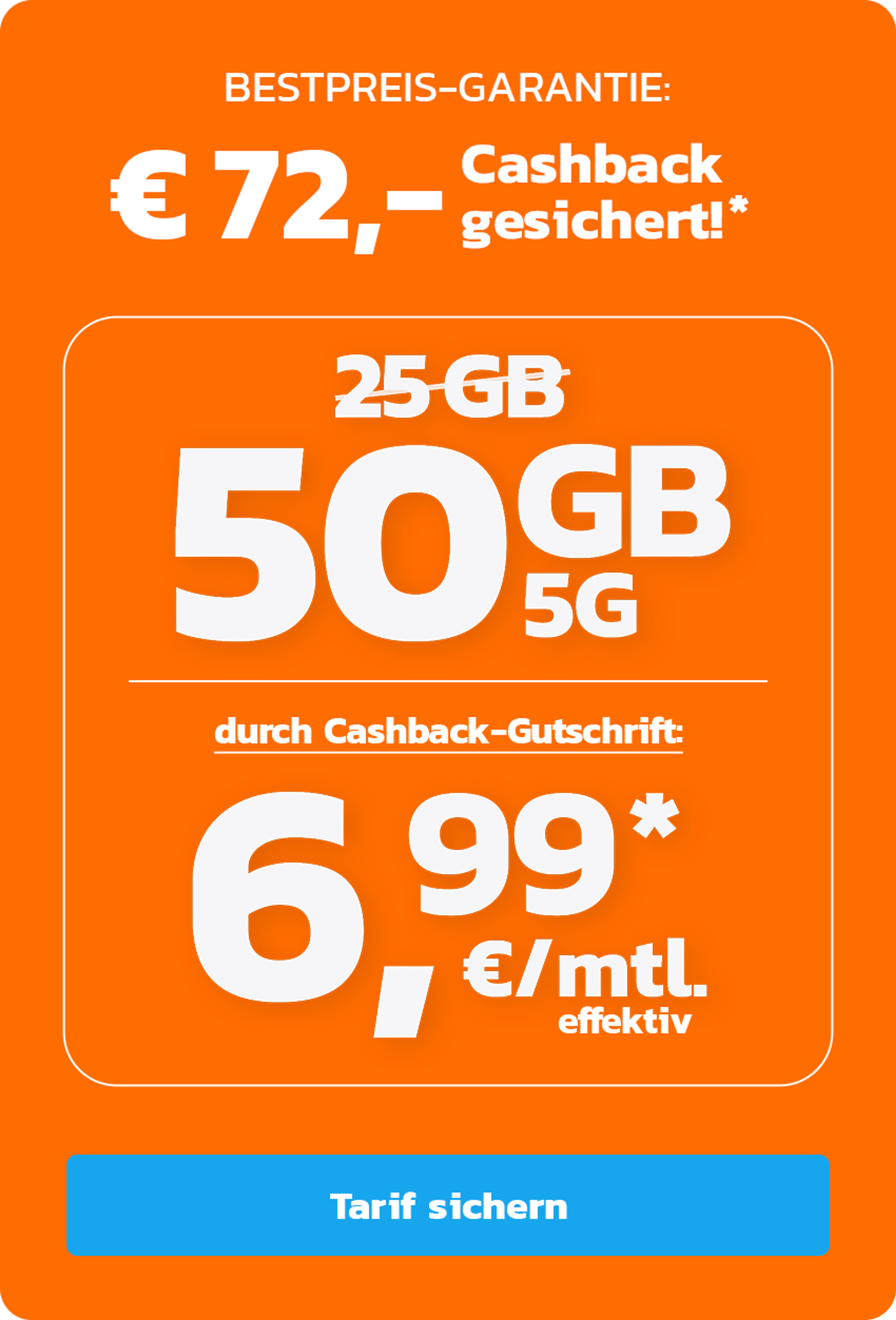 simyo 50 GB 5G für mtl. € 6,99* & € 72,- Cashback!