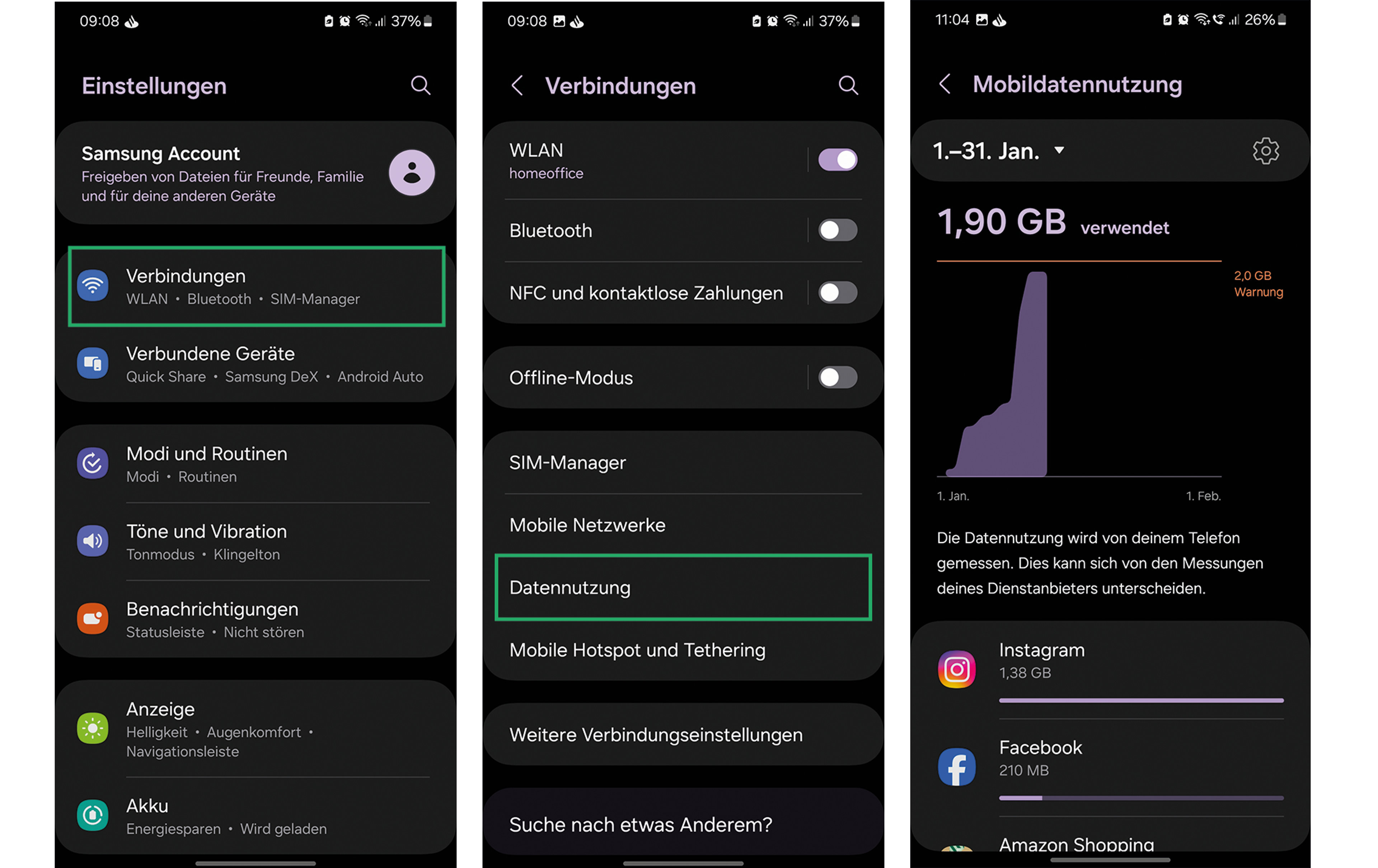 Datenvolumen bei Android abfragen