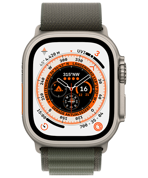 Apple Watch Ultra mit Vertrag günstig bei Sparhandy Apple Watch Ultra Front-Backansicht