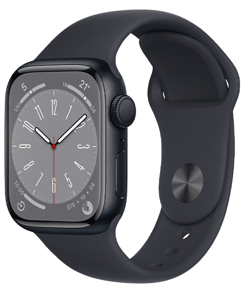 Apple Watch Series 8 GPS Aluminiumgehäuse mitternacht Front-Backansicht