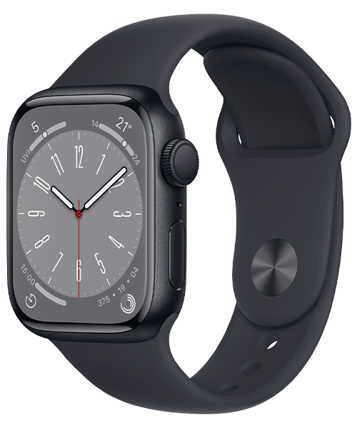 Apple Watch Series 8 GPS Aluminiumgehäuse mitternacht mit Vertrag günstig bei Sparhandy Apple Watch Series 8 GPS Aluminiumgehäuse mitternacht Front-Backansicht