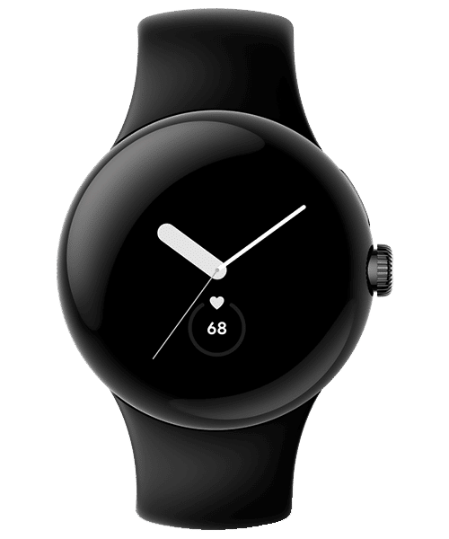 Google Pixel Watch BT Edelstahlgehäuse matte black mit Vertrag günstig bei Sparhandy Google Pixel Watch BT Edelstahlgehäuse matte black Front-Backansicht