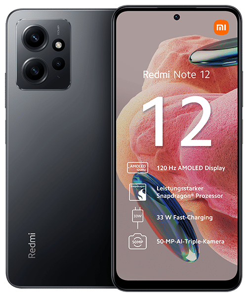 Xiaomi Redmi Note 12 mit Vertrag günstig bei Sparhandy Xiaomi Redmi Note 12 Front-Backansicht