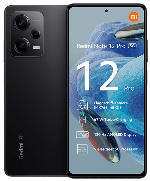 Xiaomi Redmi Note 12 Pro 5G mit Vertrag günstig bei Sparhandy Xiaomi Redmi Note 12 Pro 5G Front-Backansicht