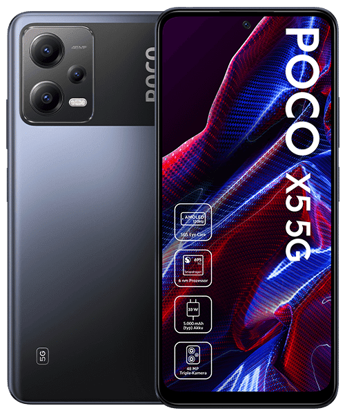 Xiaomi POCO X5 5G mit Vertrag günstig bei Sparhandy Xiaomi POCO X5 5G Front-Backansicht